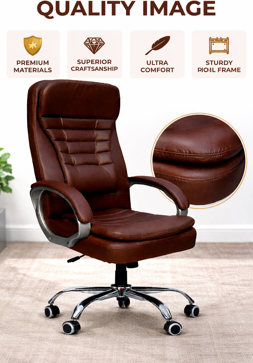 Image of neo chair High Back | Office | Boss chair with Armrests and Lumbar Support Chair Leatherette Office Arm Chair