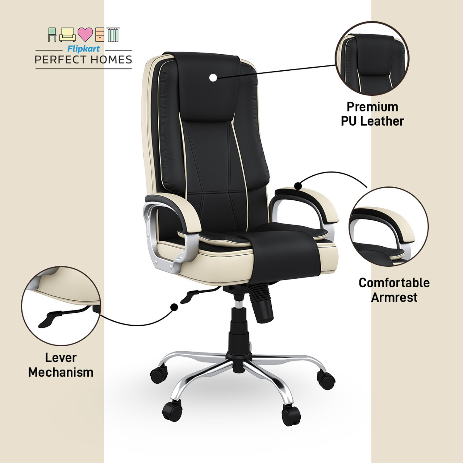 Image of Flipkart Perfect Homes Ezra Split Leather Office Adjustable Arm Chair
