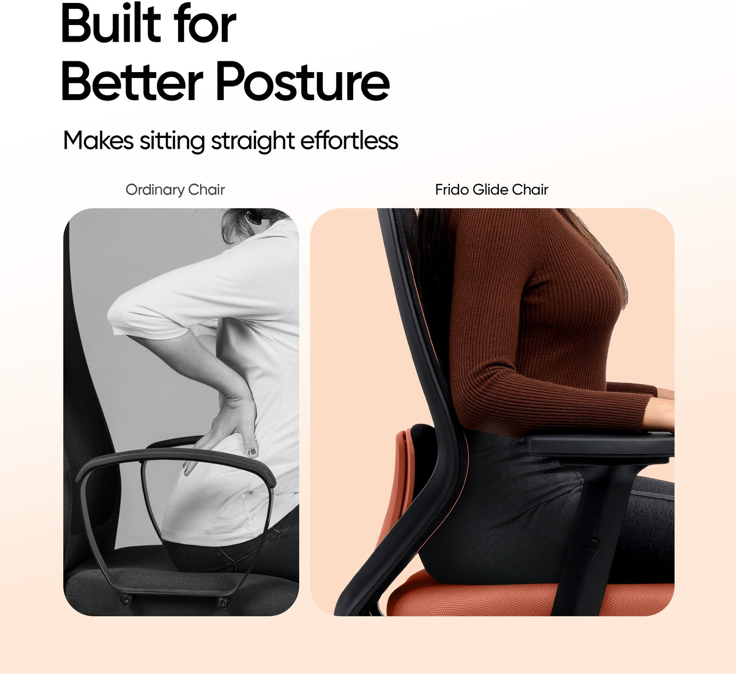 Image of Frido Glide Ergonomic Home & Office Chair for Long Sitting Hours, 2D Armrests Nylon Office Adjustable Arm Chair