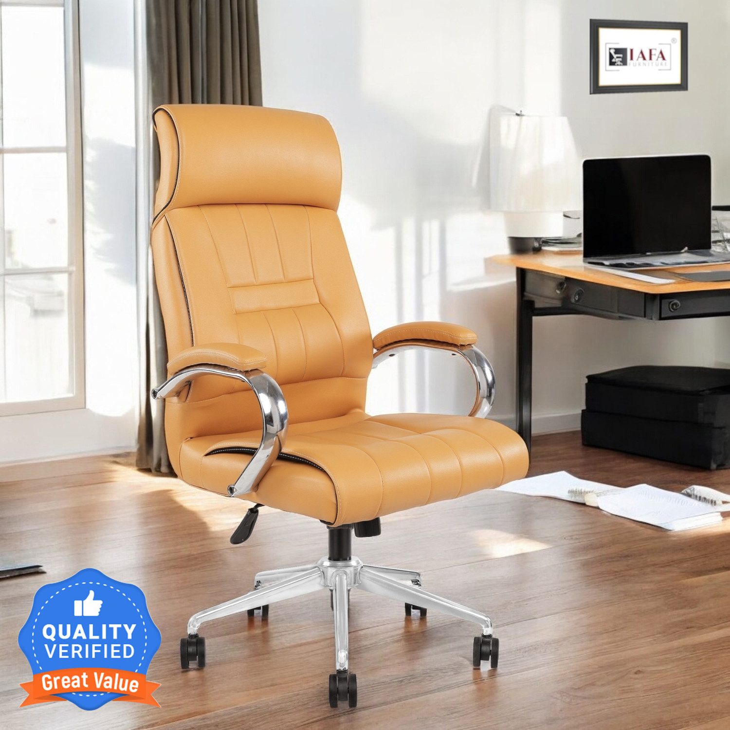 Image of IAFA Roxx High Back Ergonomic Boss Chair With Revolving Wheel Leatherette Office Executive Chair