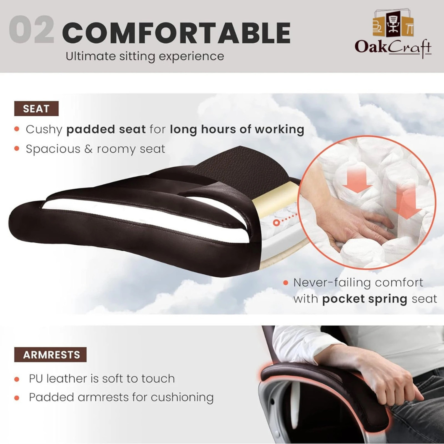 Image of Oakcraft Luxury HIGH Back with Steel Base Leatherette Office Executive Chair