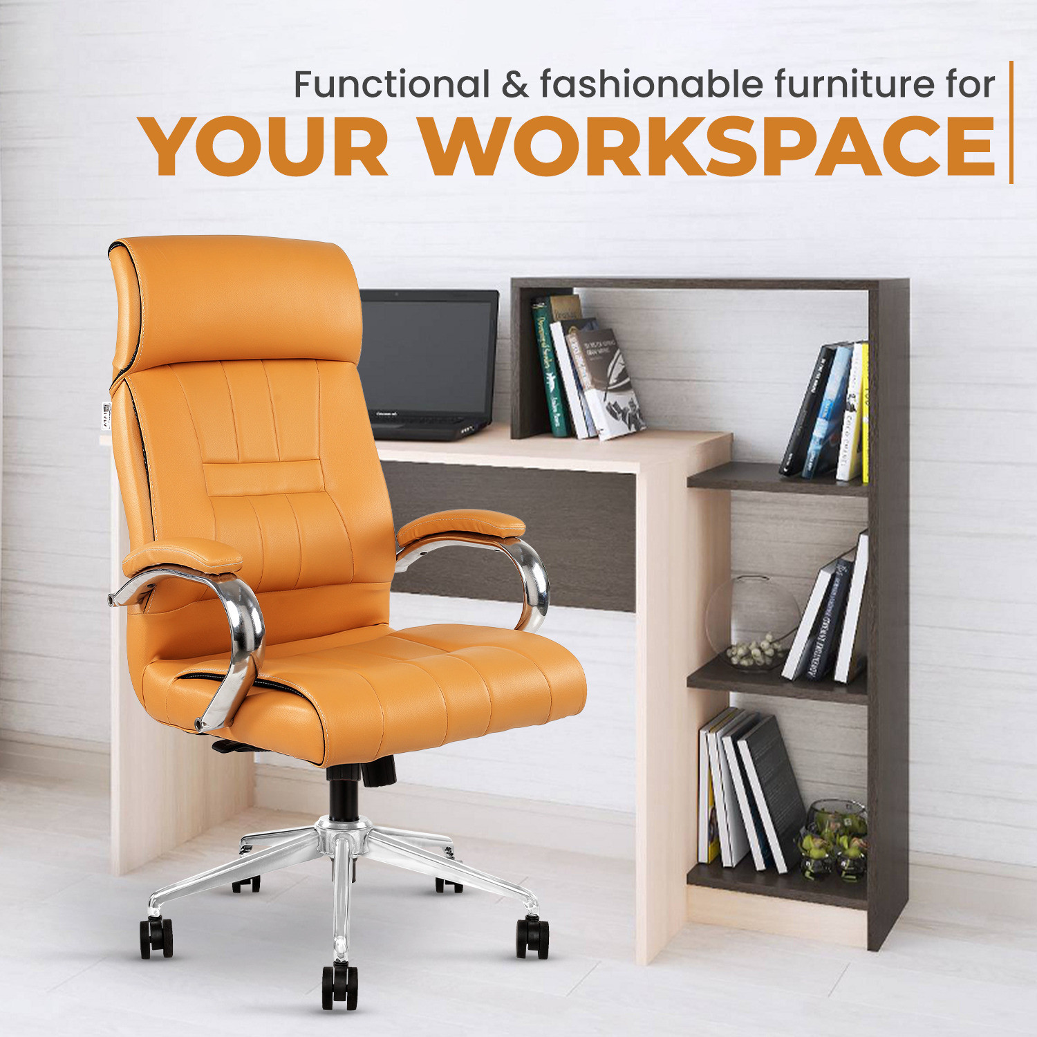 Image of IAFA Roxx High Back Ergonomic Boss Chair With Revolving Wheel Leatherette Office Executive Chair