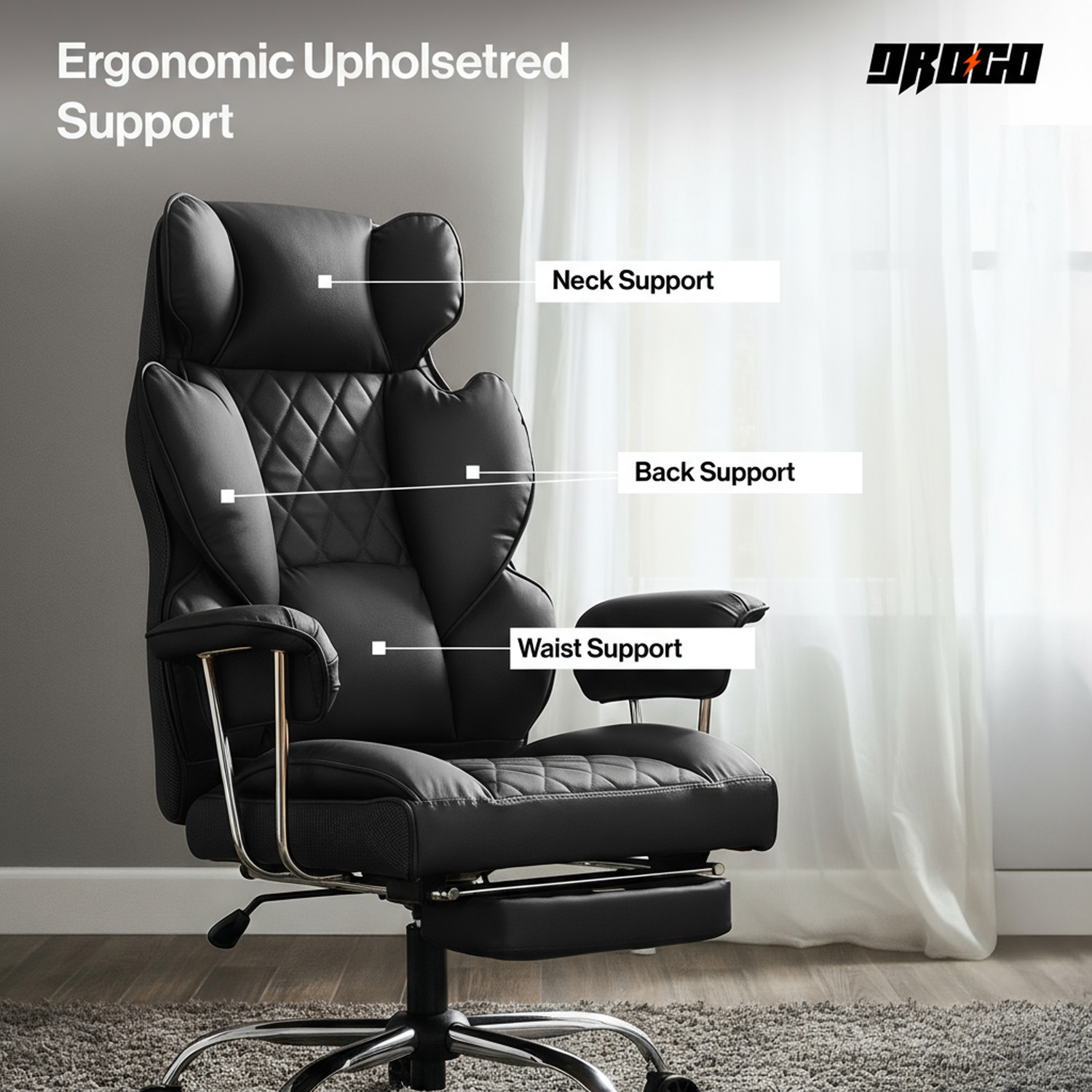 Image of Drogo Ergonomic Computer Office for Work from Home 400LBS CushionSeat Armrest PU Leather Office Executive Chair