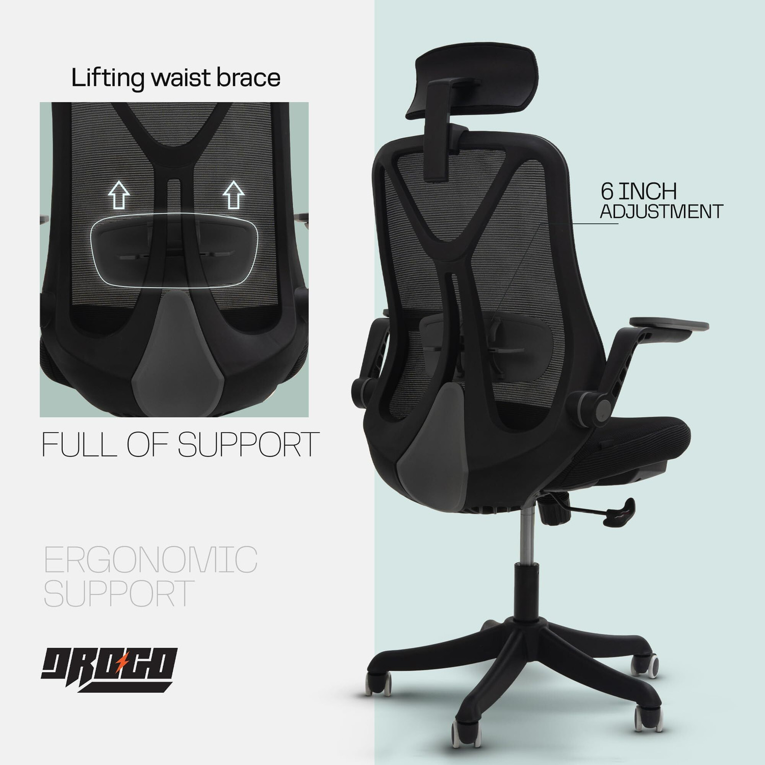 Image of Drogo Ergonomic Office Chair /High Back Computer Chair with Lumbar support& Recline Mesh Office Executive Chair