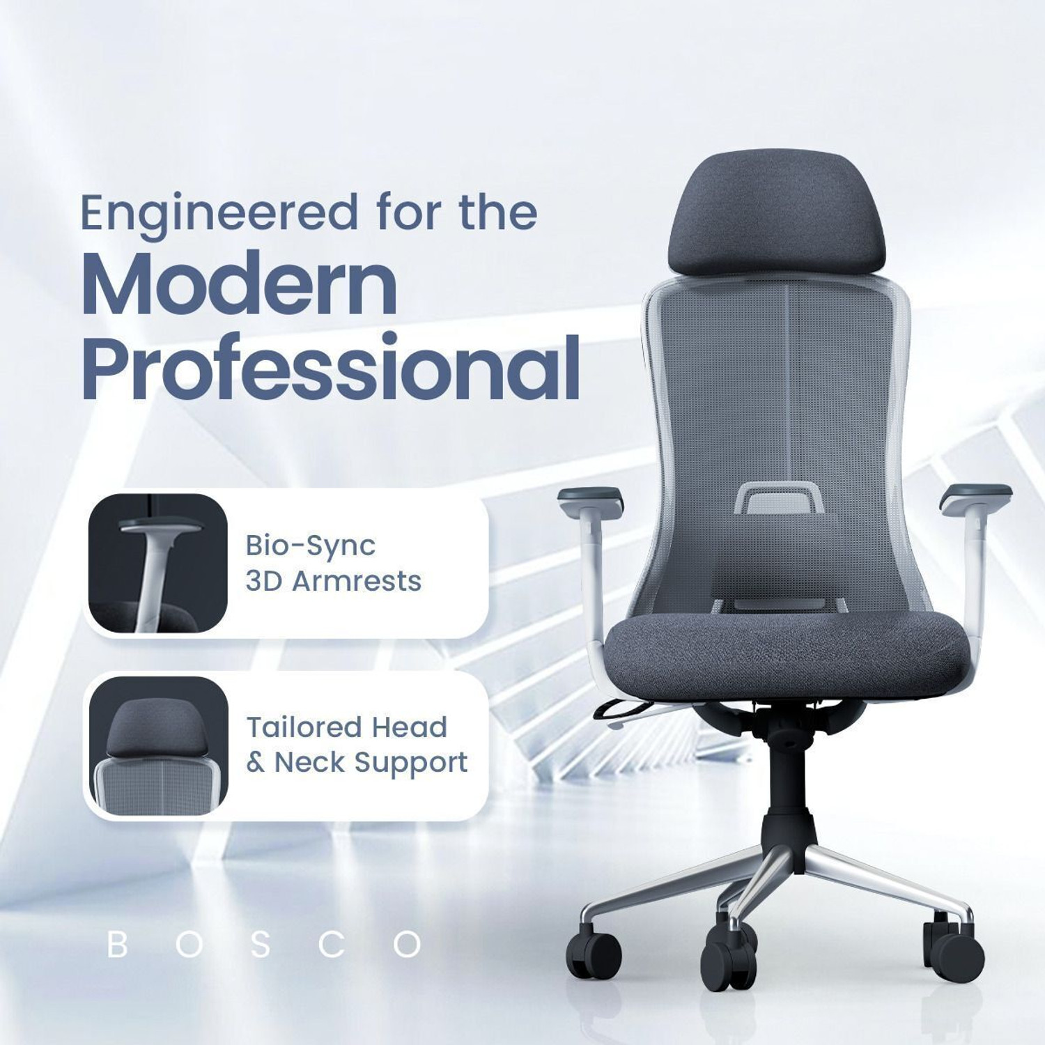 Image of IAFA Bosco High Back Ergonomic Office Chair With Heavy Duty Metal Base Mesh Office Adjustable Arm Chair
