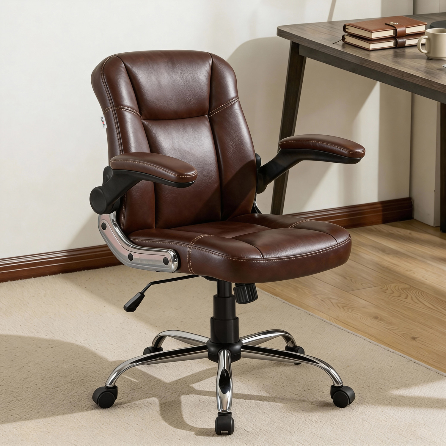Image of SEATFIT Ergo Adjust M51 Mid-Brown Leatherette Office Chair with Adjustable Arms Leatherette Office Executive Chair