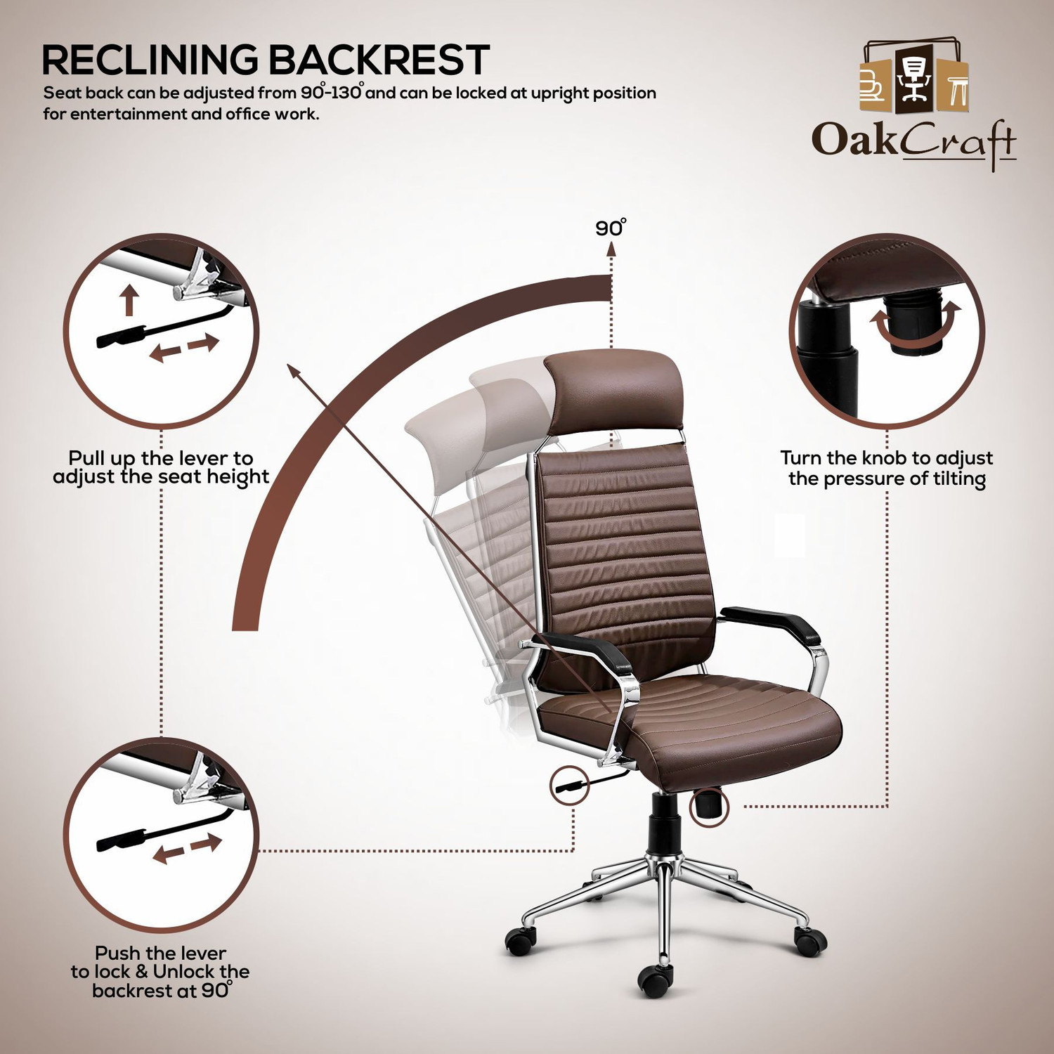 Image of Oakcraft Acier- Made with French Artistry, Unrivaled Ergonomics in the Prime Metal Sleek Leatherette Office Executive Chair