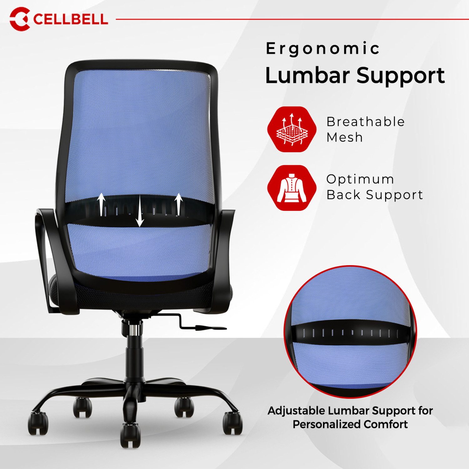 Image of CELLBELL CELLBELL Desire Pro Mid Back Fabric, Mesh Office Arm Chair