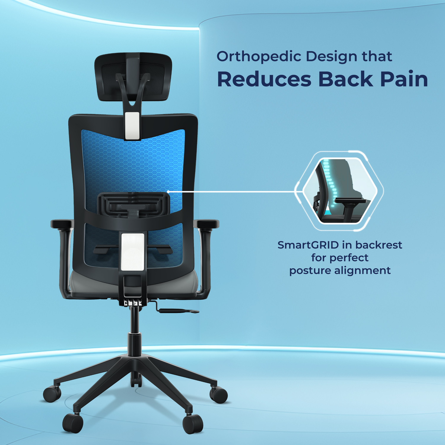 Image of The Sleep Company Onyx SmartGRID Premium Orthopedic High-Back Desk Chair for Office & Home Nylon Office Executive Chair
