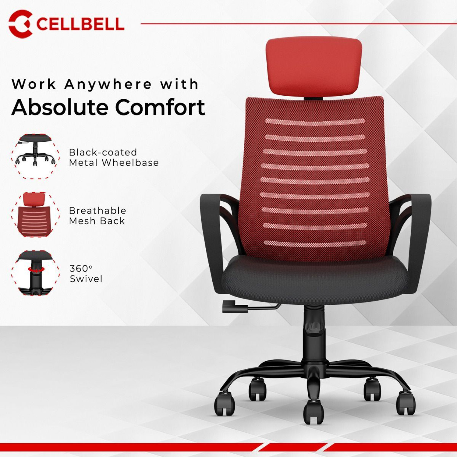 Image of CELLBELL Desire C104 High Back Fabric, Mesh Office Arm Chair