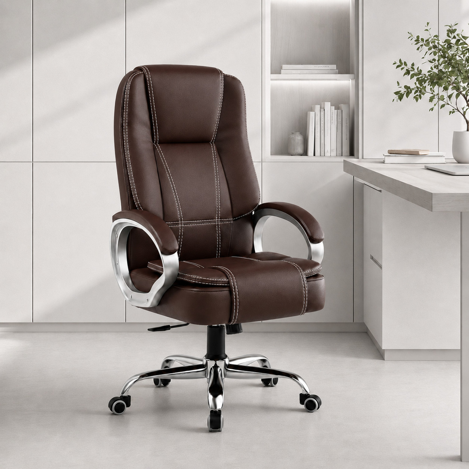 Image of SEATFIT A47 Ergonomic Leatherette Office Chair with Adjustable Height & Back Support Leatherette Office Arm Chair
