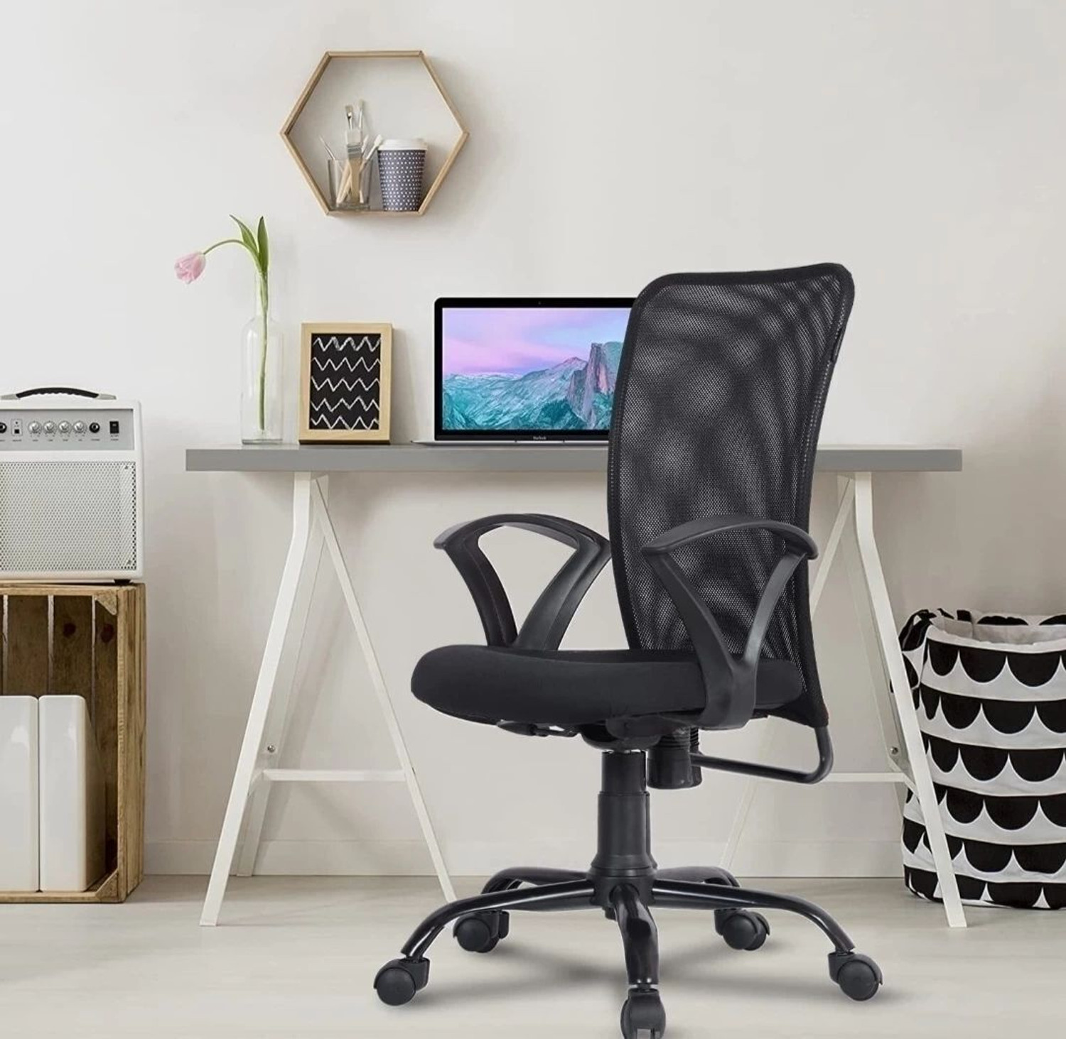 Image of MG traders MG MODERN ADJUSTABLE OFFICE /STUDY CHAIR WITH MESH SUPPORT Mesh Office Adjustable Arm Chair