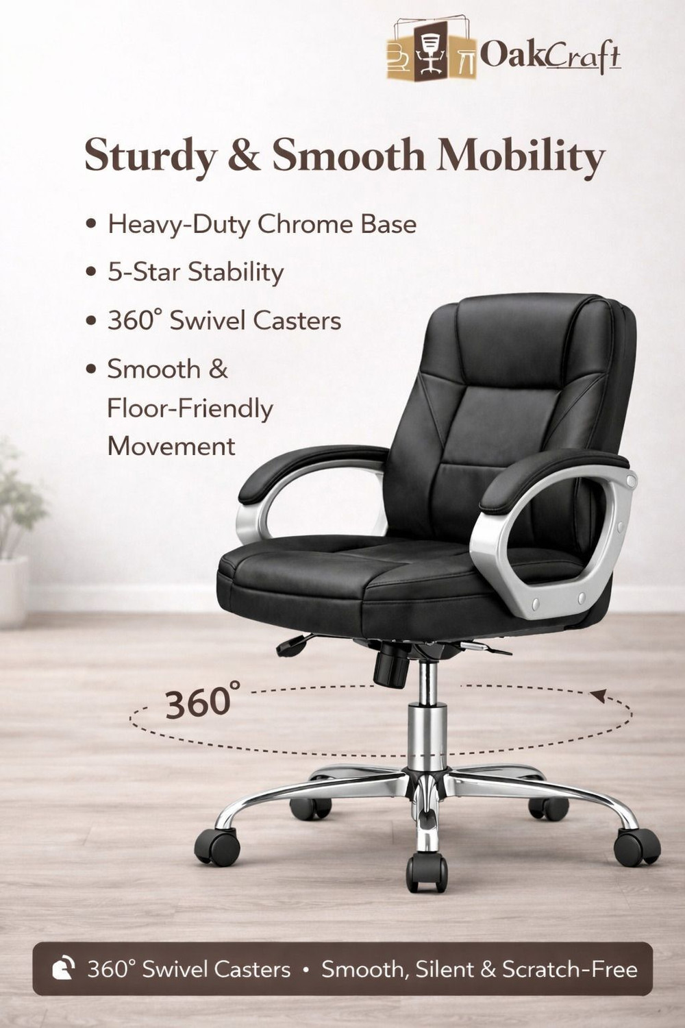 Image of Oakcraft Medium Back Revolving Leatherette Office Executive Chair