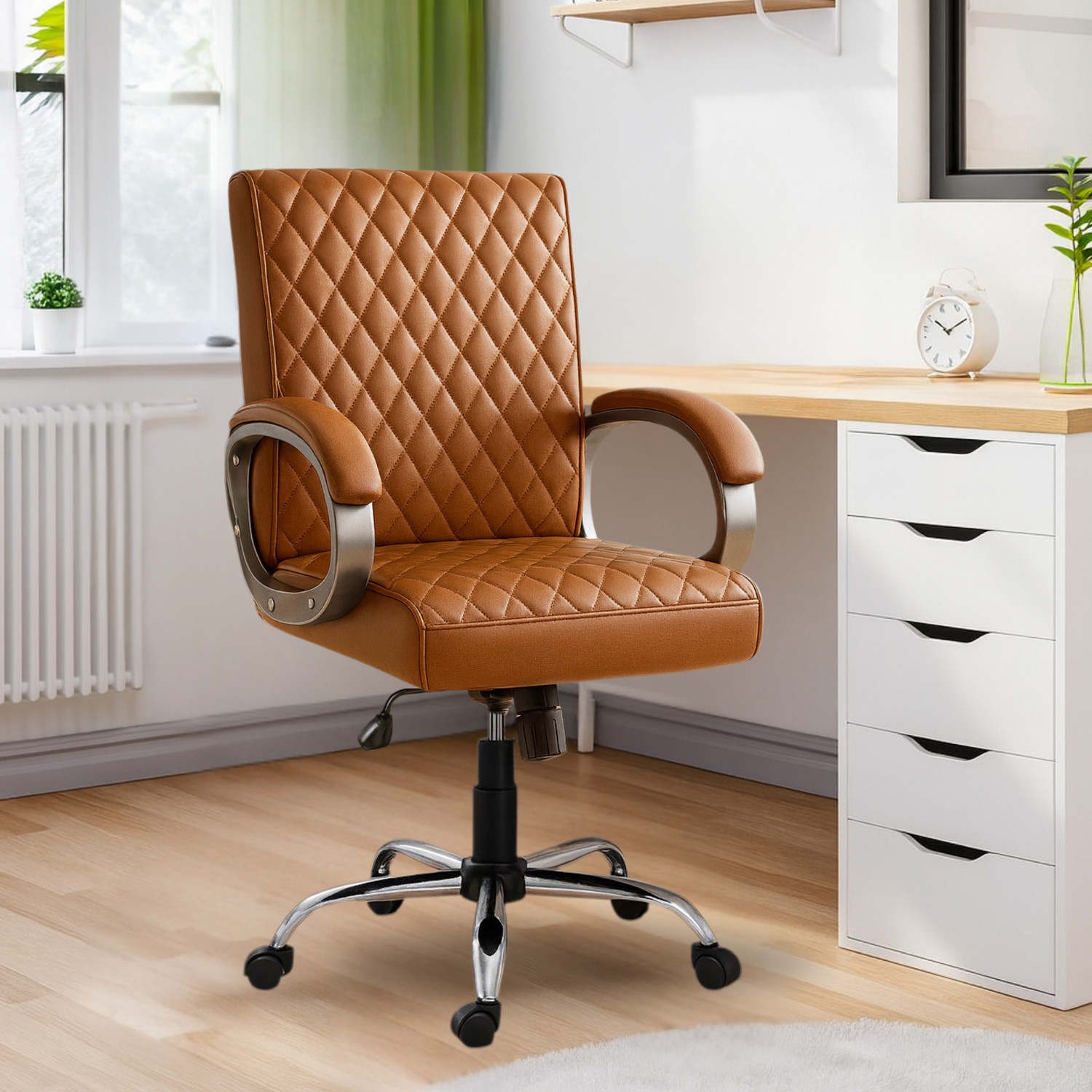 Image of Newturn BETA mid-Back Work form home /office Chair with 2 Yrs Prts replc. wrty Leatherette Office Adjustable Arm Chair