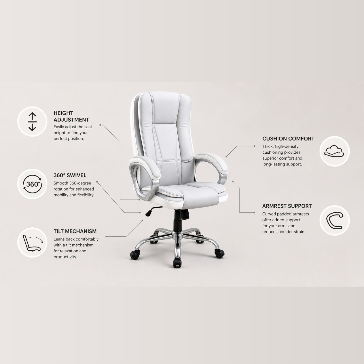 Image of ACTIVA Venture Ergonomic Office Chair| Swivel Chair with Adjustable Height Leatherette Office Adjustable Arm Chair