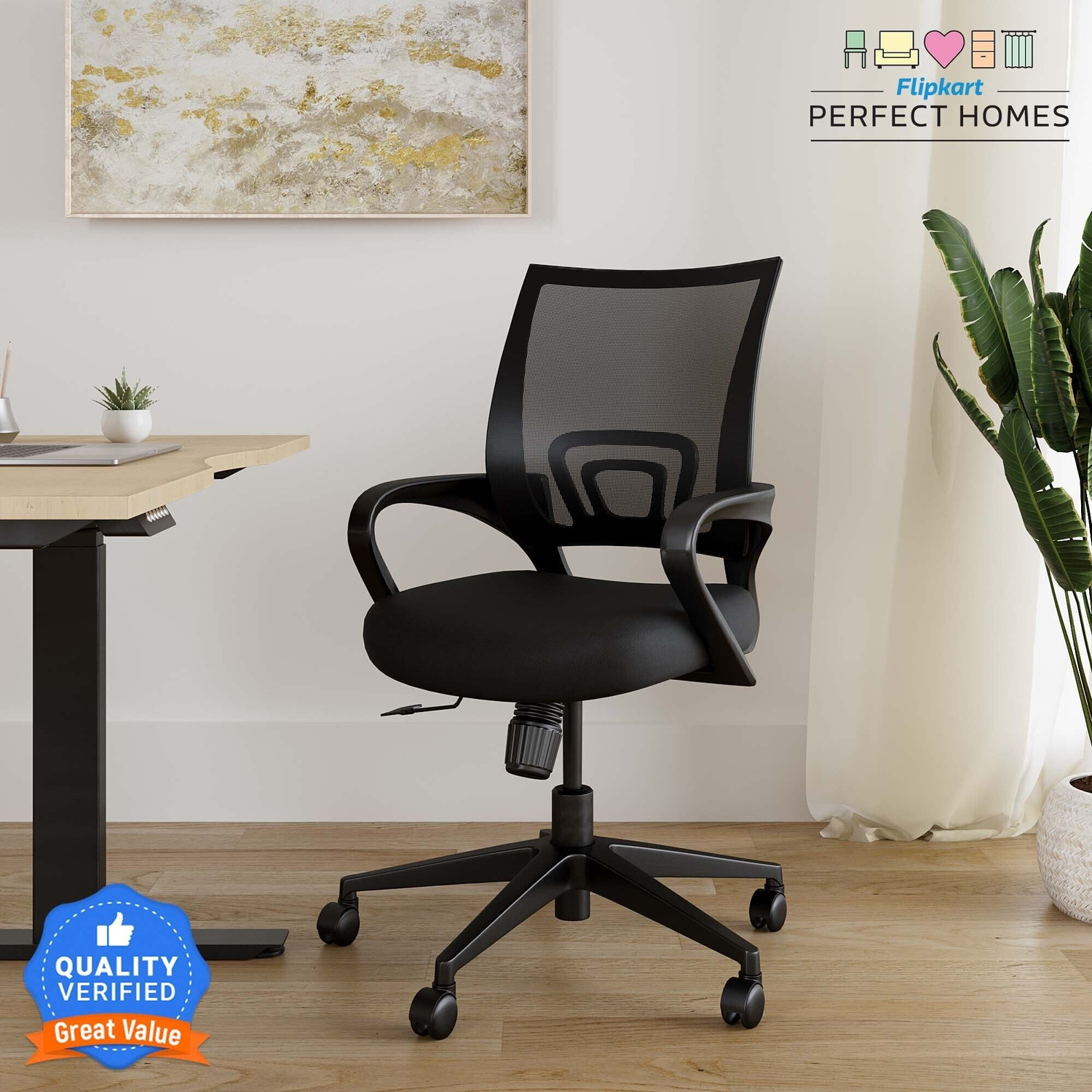 Image of Flipkart Perfect Homes Mid-Back Century Drafting Staff, Workstation, Desk Chair Mesh Office Executive Chair