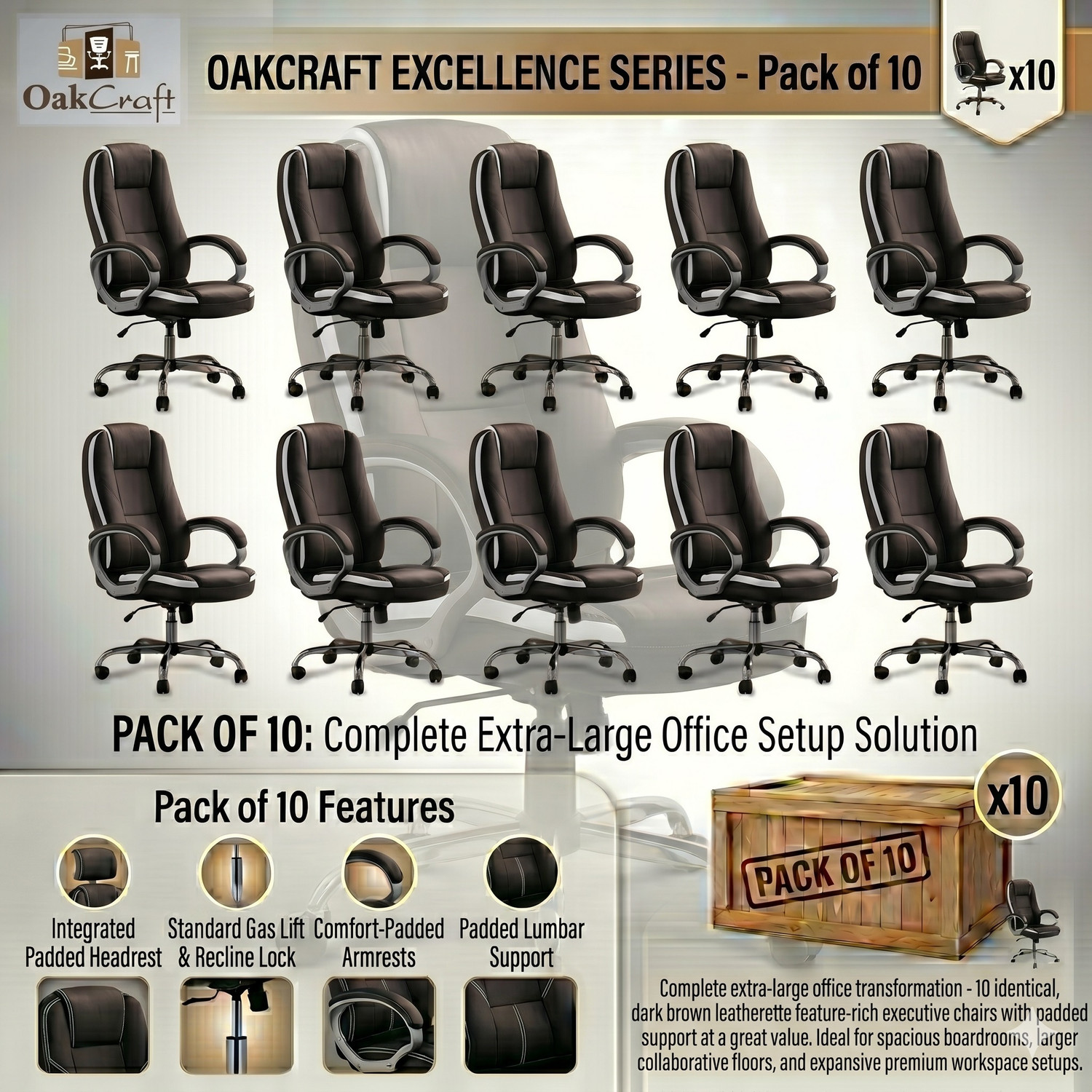 Image of Oakcraft Luxury HIGH Back with Steel Base Leatherette Office Executive Chair