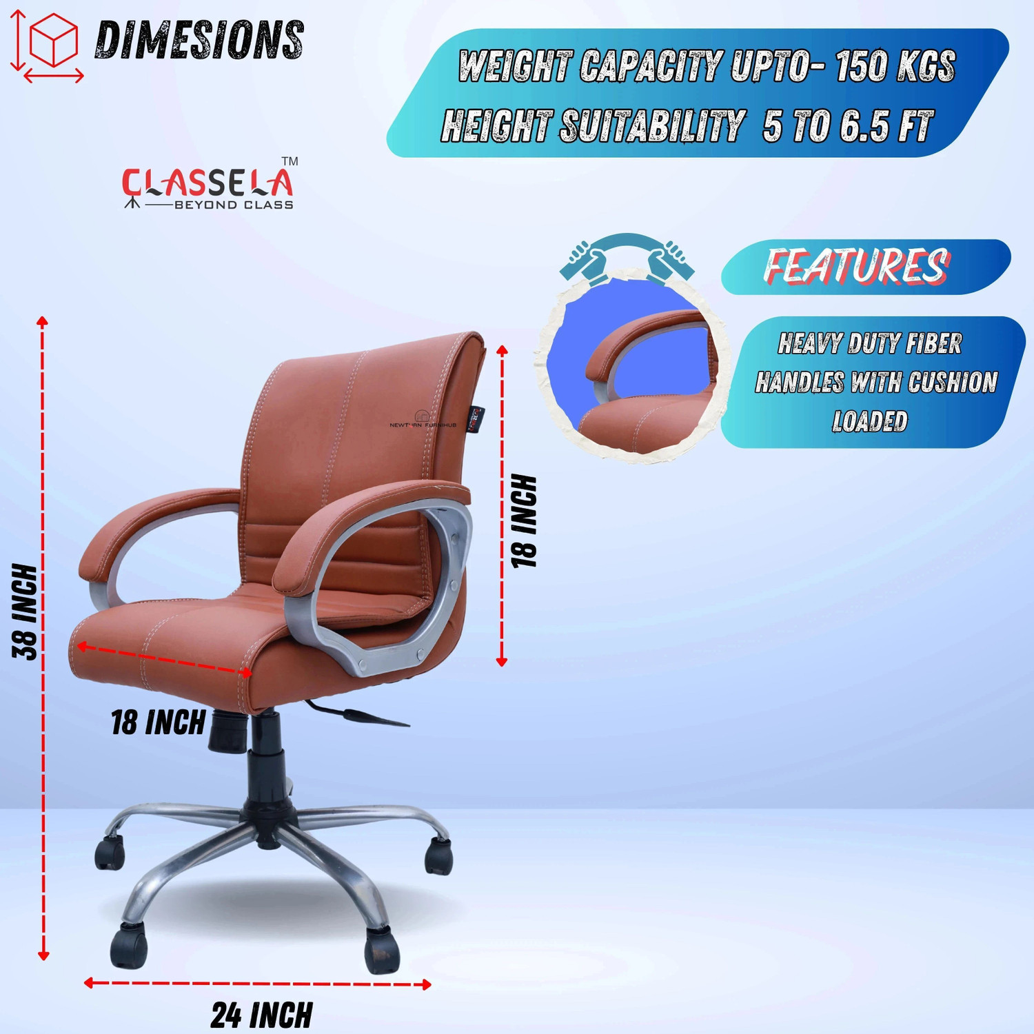 Image of CLASSELA Maxson Mid back premium leatherette Boss revolving chair with 2 years Warranty Leatherette Office Adjustable Arm Chair