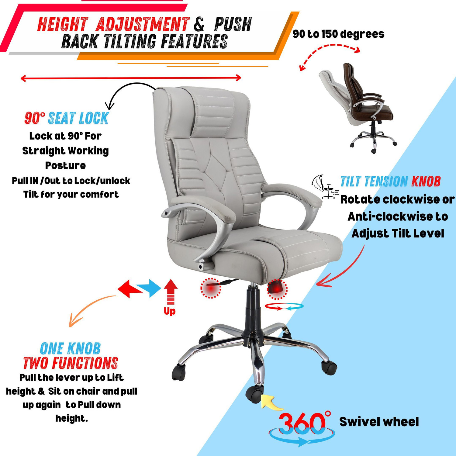 Image of Newturn Galaxy Premium Leather HIGH BACK Boss Revolving Leather Office Arm Chair