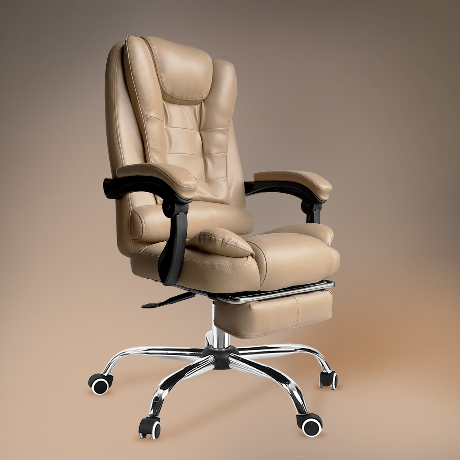 Image of Kepler Brooks Premium Recliner, Ergonomic Office Chair with Padded Arms & Leg Rest - Italia Leatherette Office Adjustable Arm Chair
