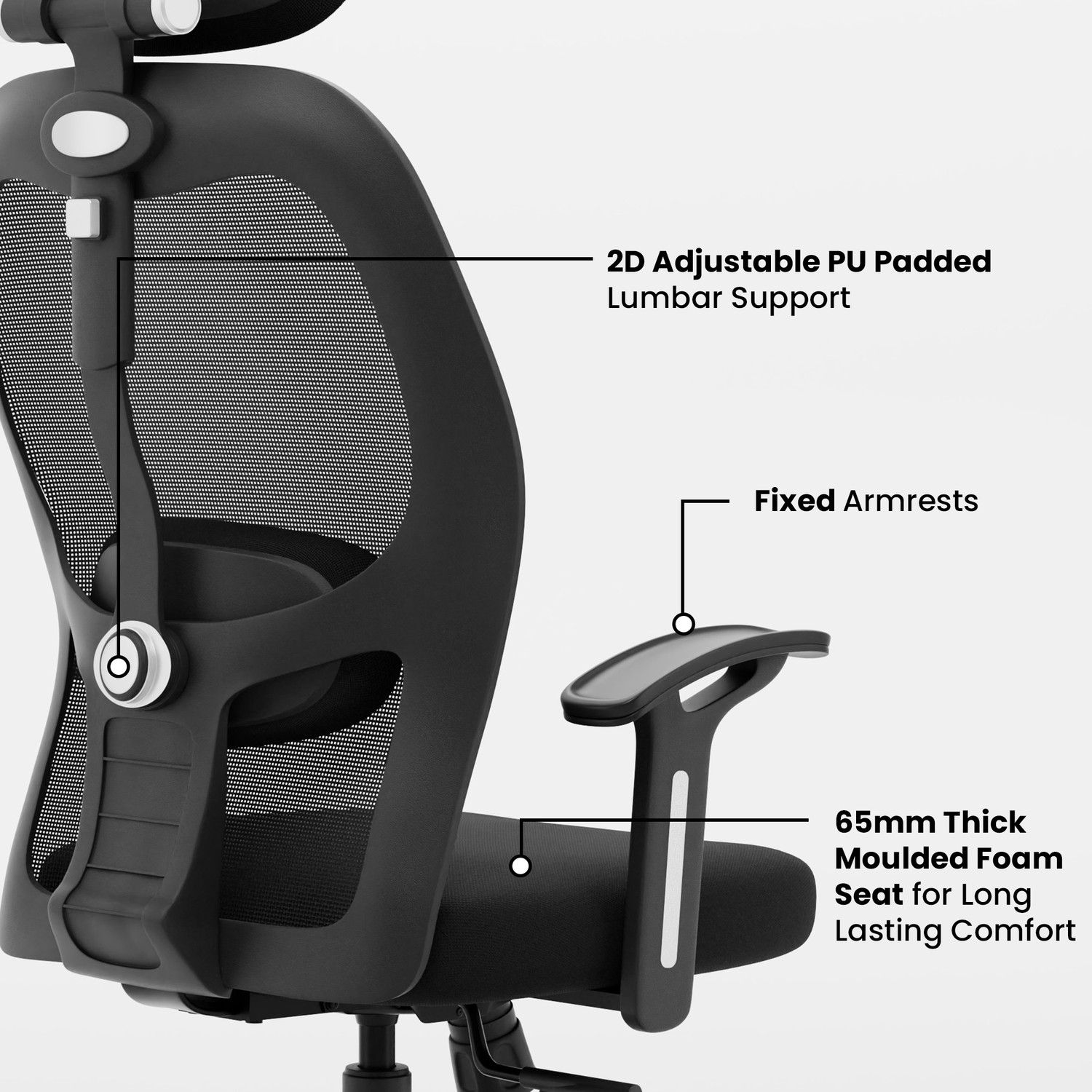 Image of MDTRADERS Yoga High Back Ergonomic Chair|Home, Office, WFH|3D Headrest,2D Lumbar Support Mesh Office Arm Chair