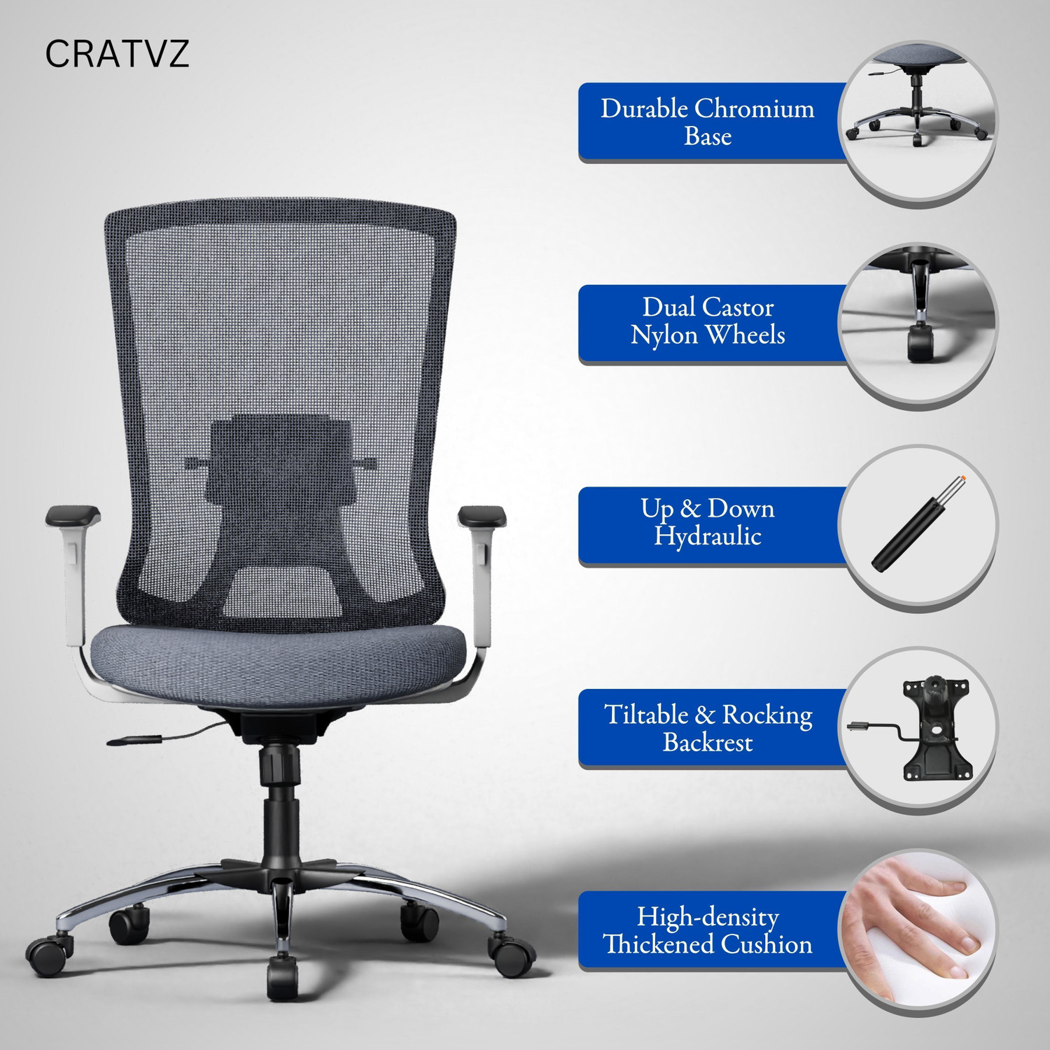 Image of CRATVZ FEDO Medium Back Ergonomic Chair with 3 Years Warranty, Home Desk Office Chair, Mesh Office Executive Chair