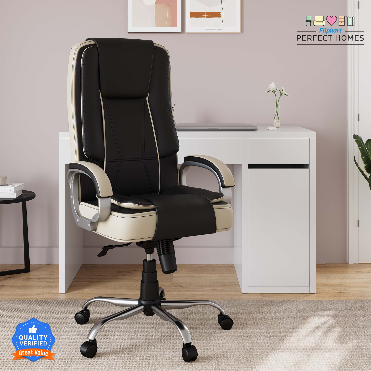 Image of Flipkart Perfect Homes Ezra Split Leather Office Adjustable Arm Chair