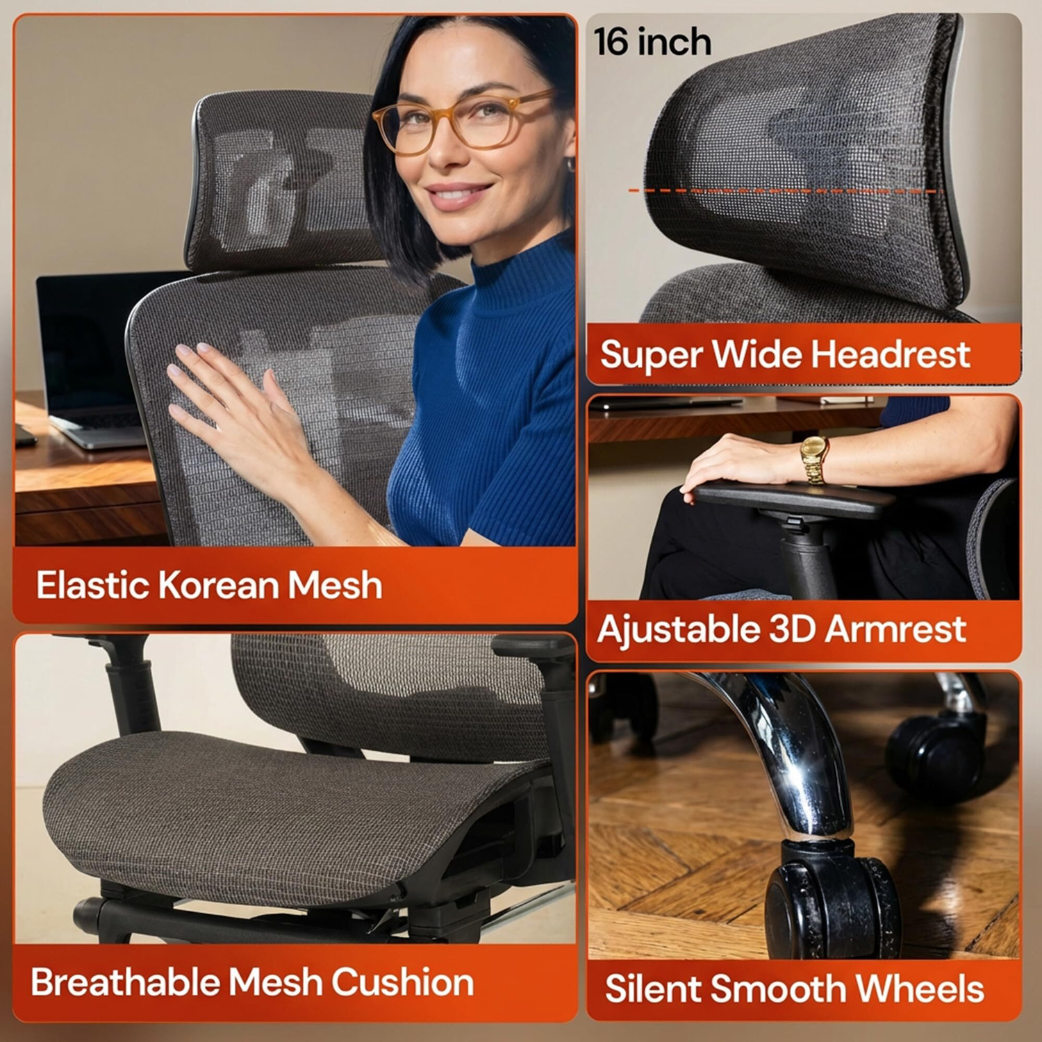 Image of Drogo Ergonomic Office Chair /Computer Chair 3D Armrest, 2D Headrest & Lumbar Support Mesh Office Executive Chair