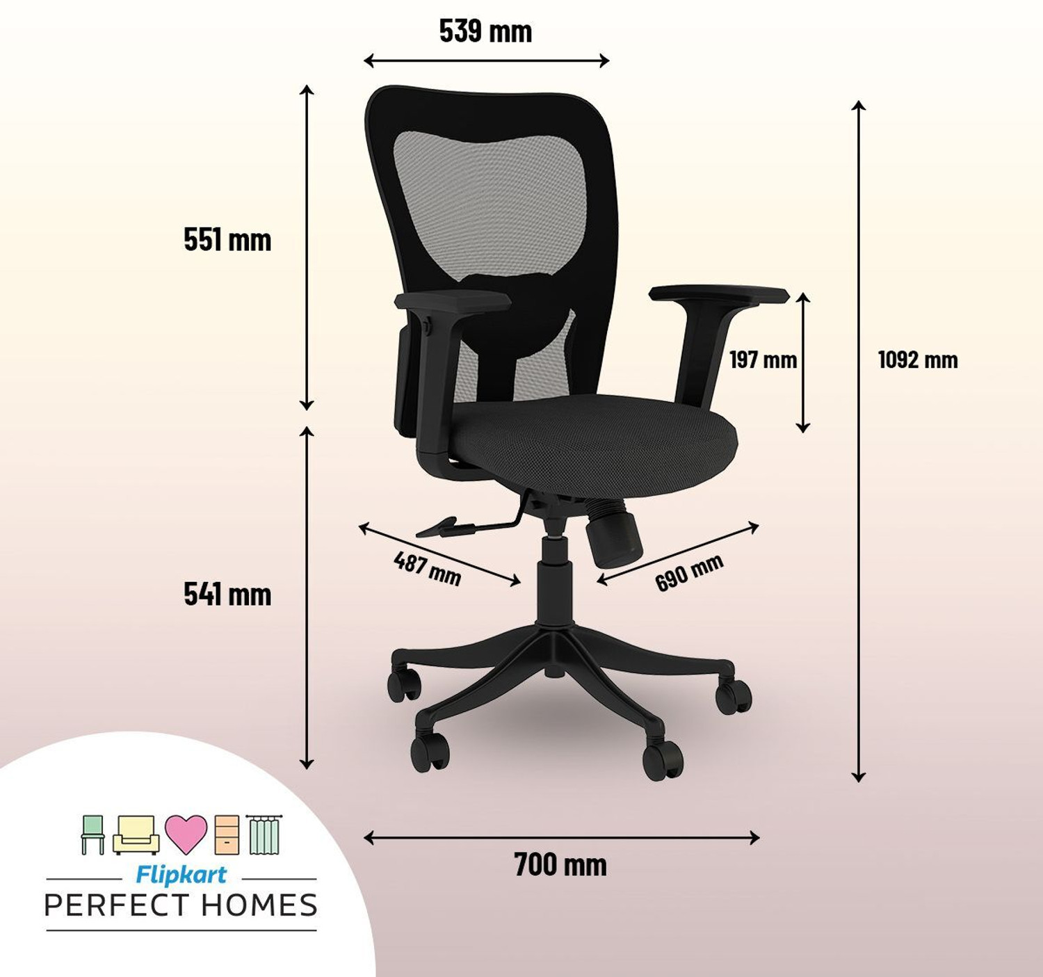 Image of Flipkart Perfect Homes Mid-Back Century Drafting Staff, Workstation, Desk Chair Mesh, Nylon Office Executive Chair