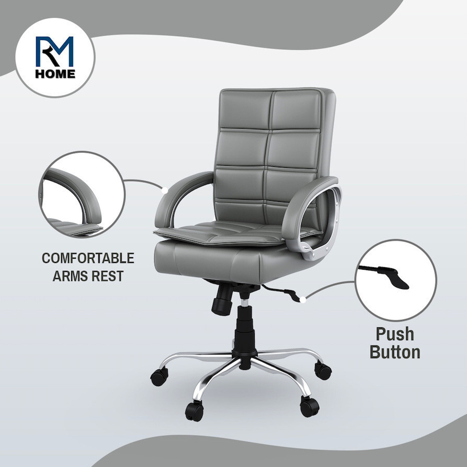 Image of RM HOME Mary Leatherette Office Arm Chair