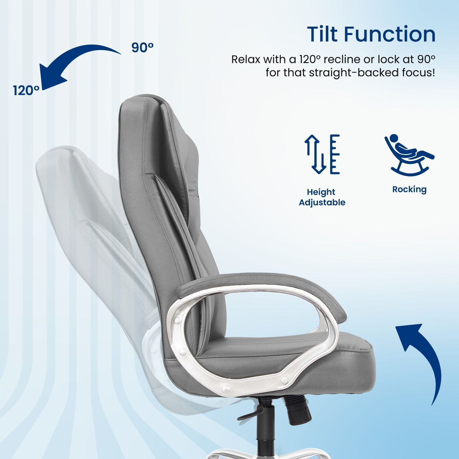 Image of Vergo Supreme High Back Ergonomic Boss Chair, Cushion Comfort, Revolving, Metal Base Leatherette Office Executive Chair