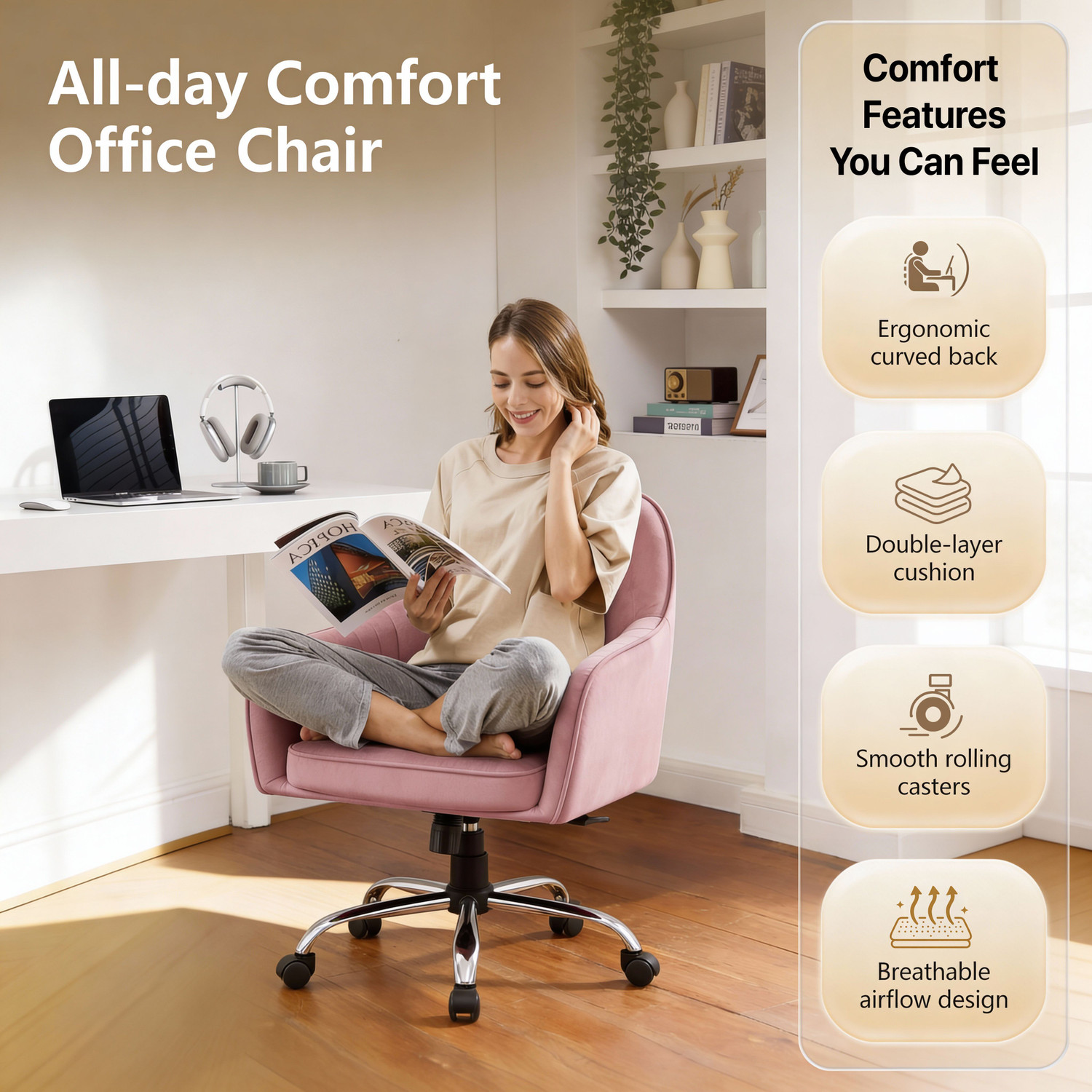 Image of SEATFIT Ergonomic Office Chair with Recline, 360 Swivel & Adjustable Height Full-Aniline Leather Office Executive Chair