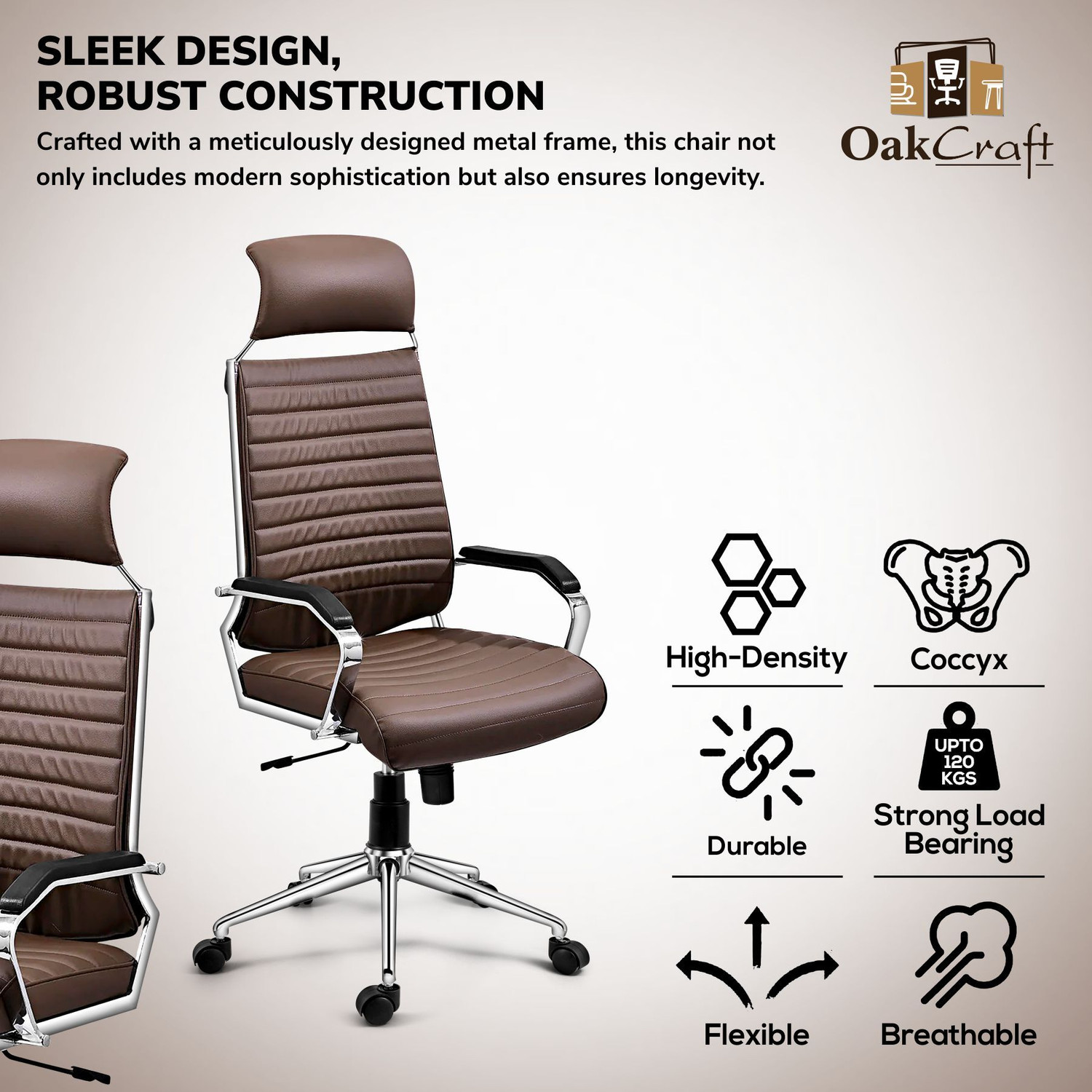 Image of Oakcraft Acier- Made with French Artistry, Unrivaled Ergonomics in the Prime Metal Sleek Leatherette Office Executive Chair