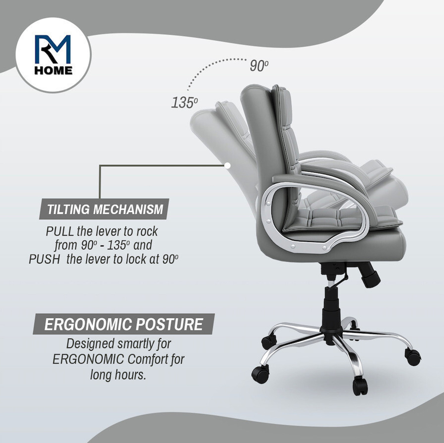 Image of RM HOME Mary Leatherette Office Arm Chair