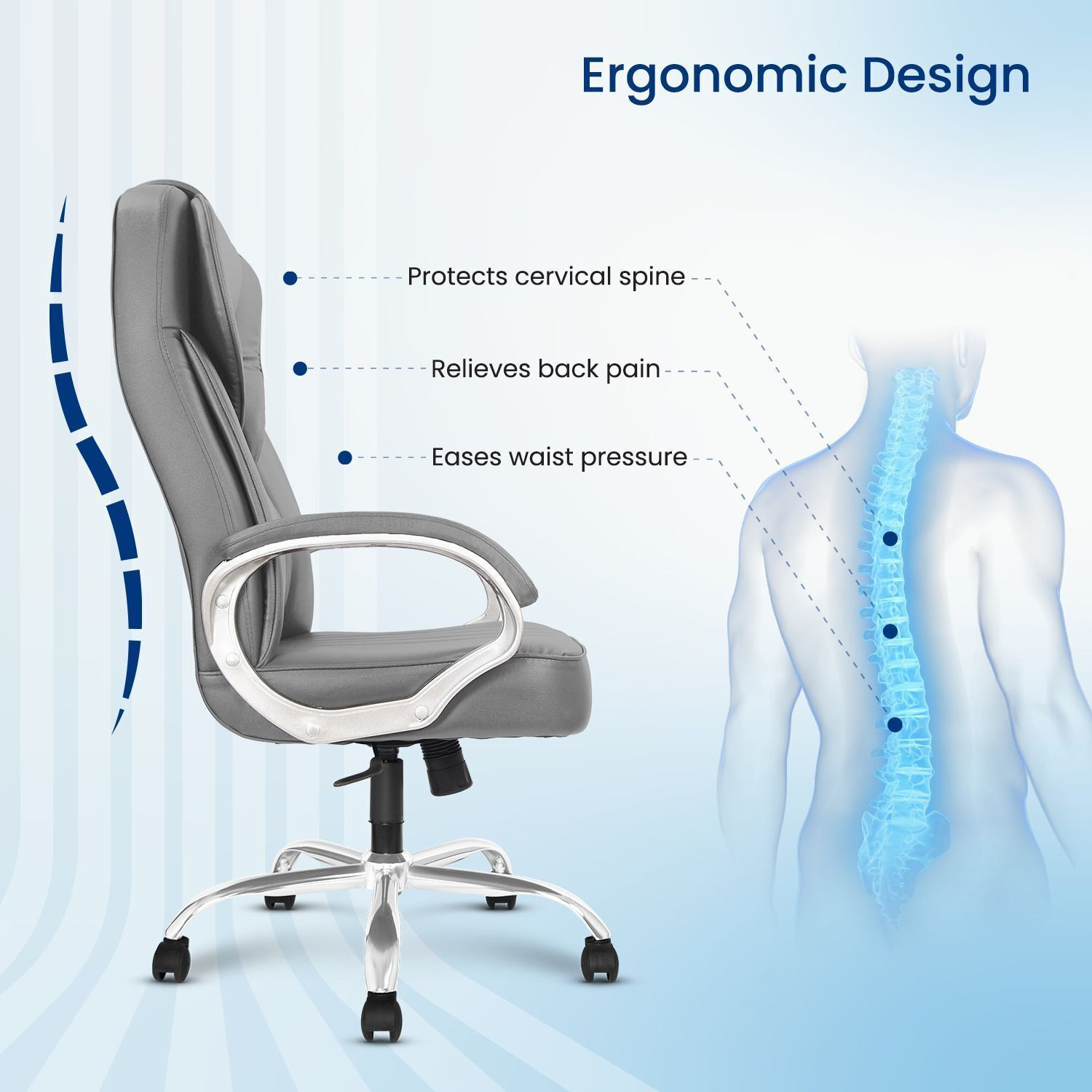 Image of Vergo Supreme High Back Ergonomic Boss Chair, Cushion Comfort, Revolving, Metal Base Leatherette Office Executive Chair