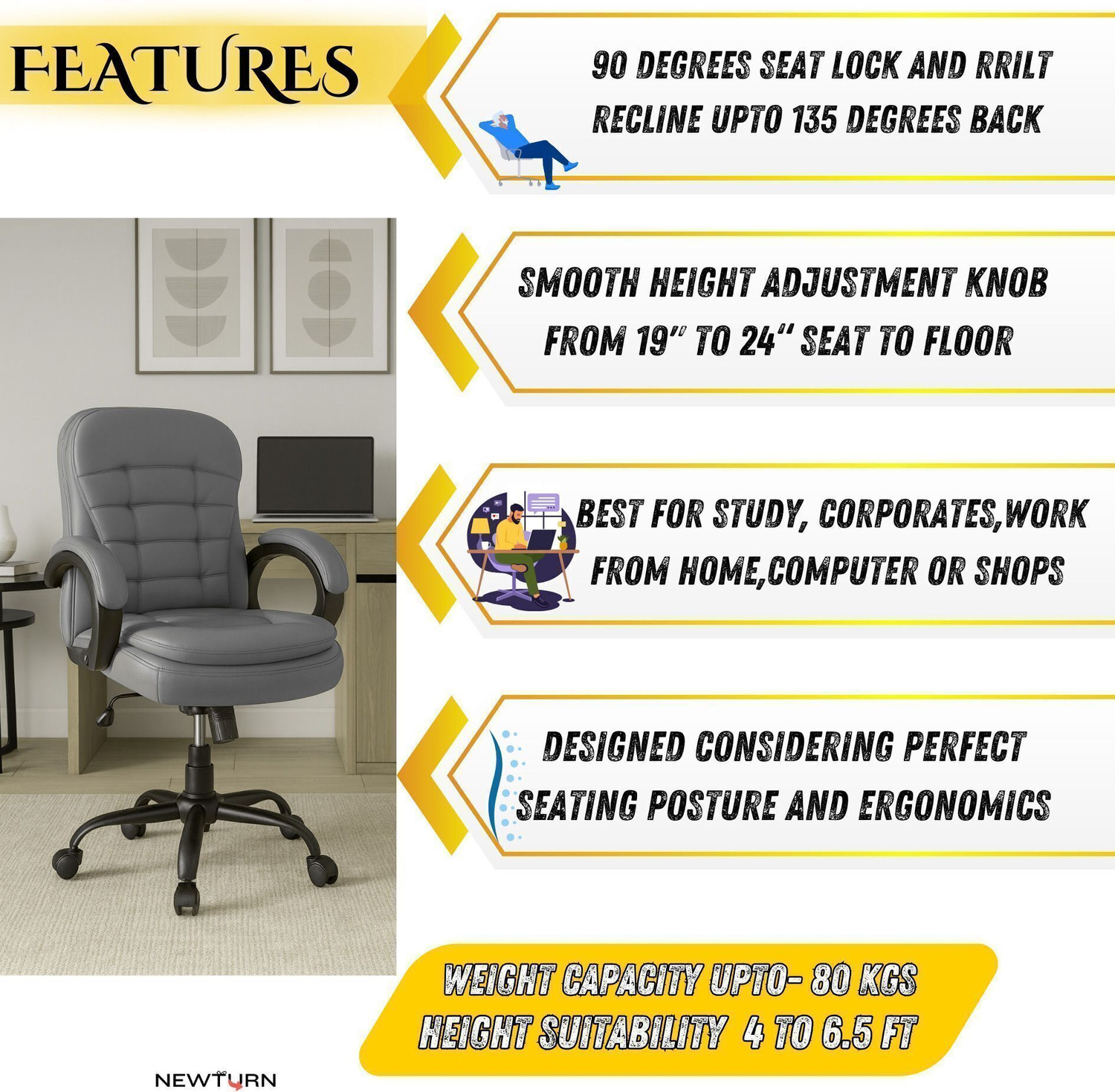 Image of zidle Gamma revolving chair Leatherette Office Adjustable Arm Chair