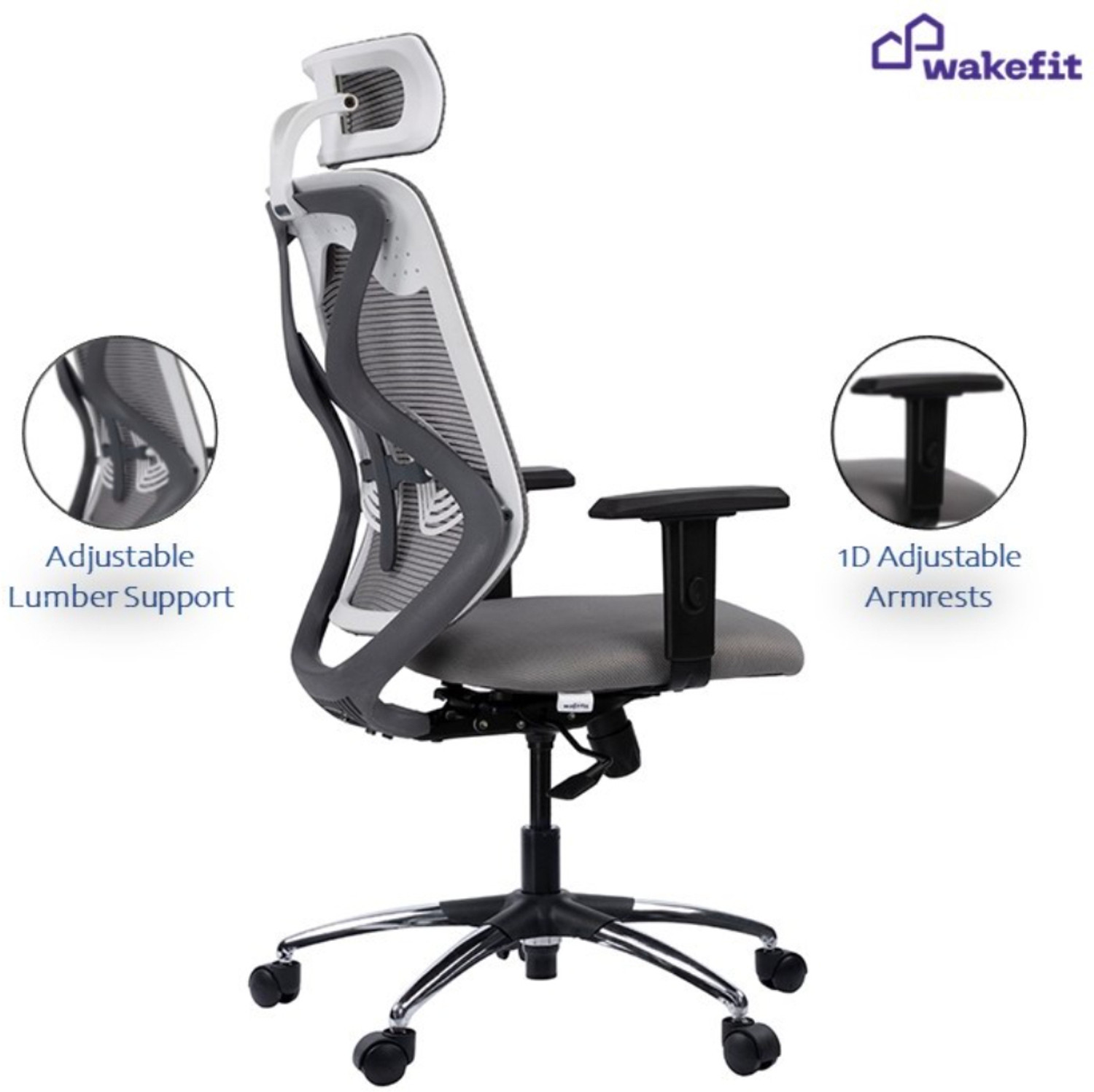 Image of Wakefit Gravita Multi Lock Chrome Base Fabric Office Executive Chair