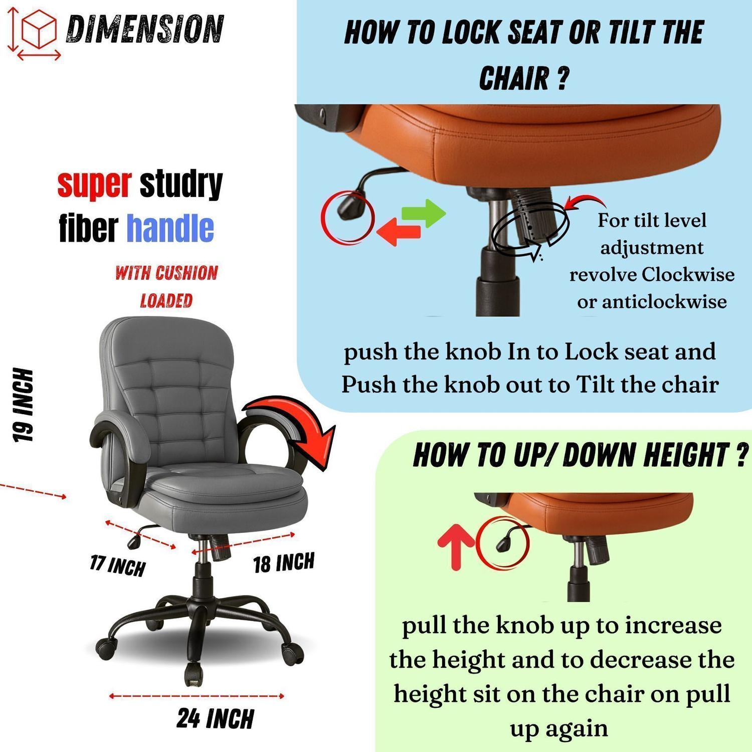 Image of zidle Gamma revolving chair Leatherette Office Adjustable Arm Chair