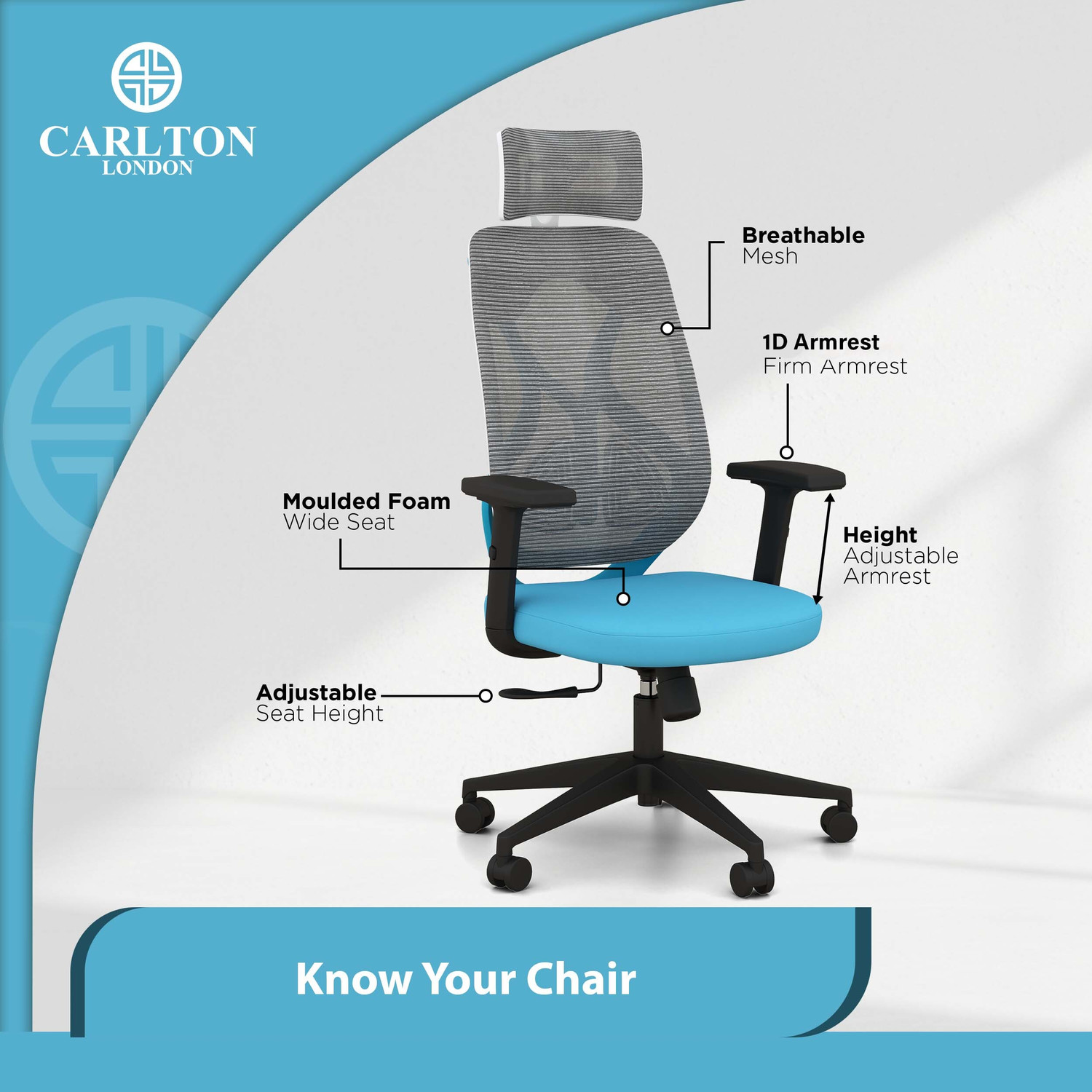 Image of CARLTON LONDON Atlas Mesh Office Adjustable Arm Chair