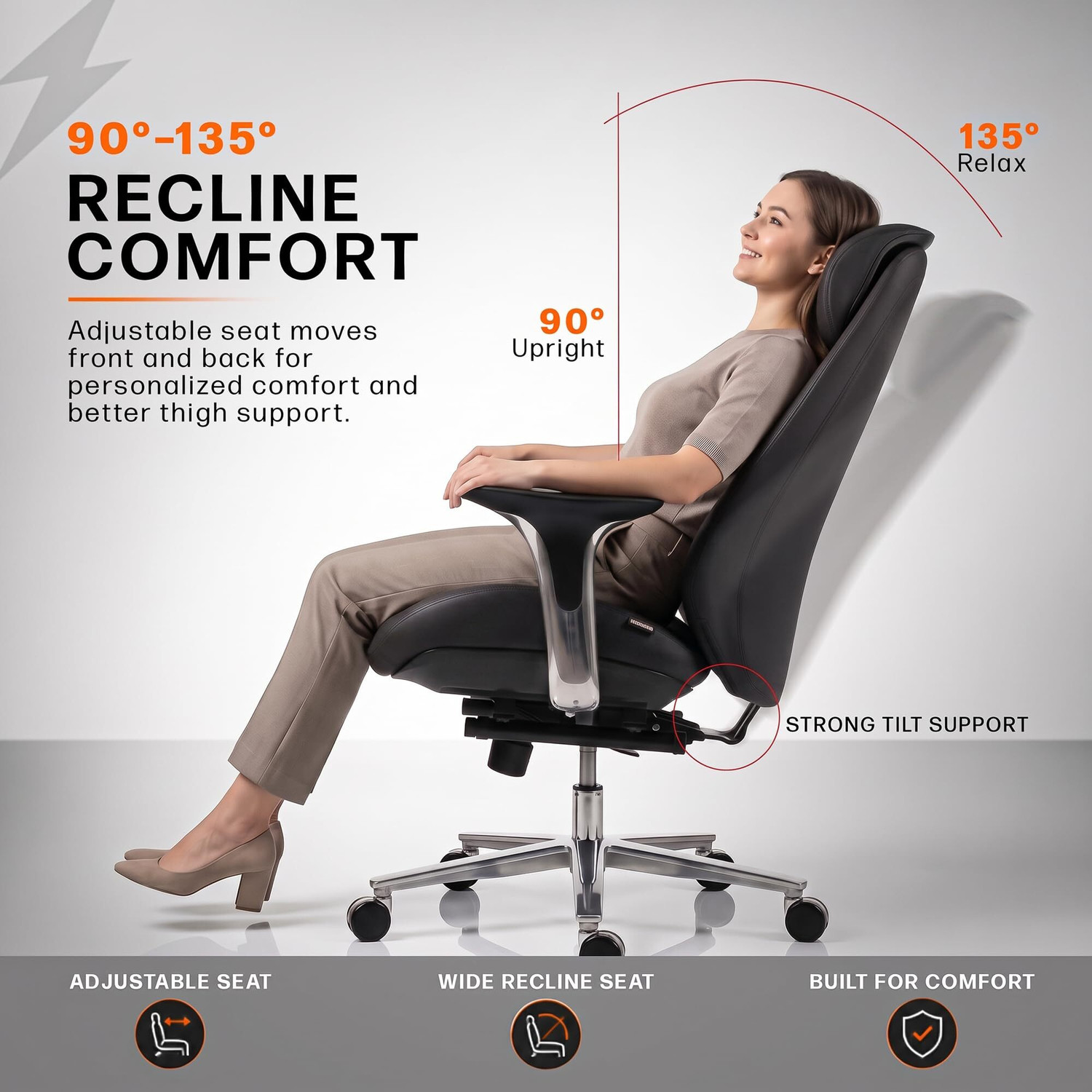 Image of Drogo Amara Ergonomic Office Chair | 135 Recline, Footrest & Semi-Silicone Leather Leatherette Office Executive Chair