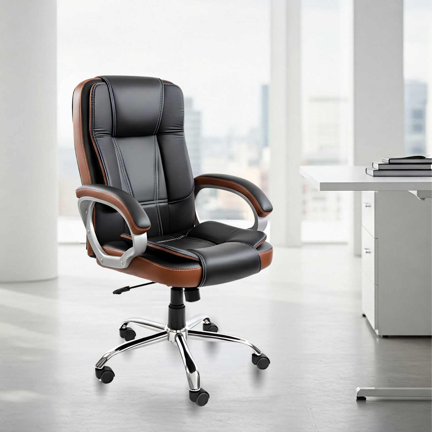 Image of ACTIVA Venture Ergonomic Office Chair| Swivel Chair with Adjustable Height Leatherette Office Adjustable Arm Chair