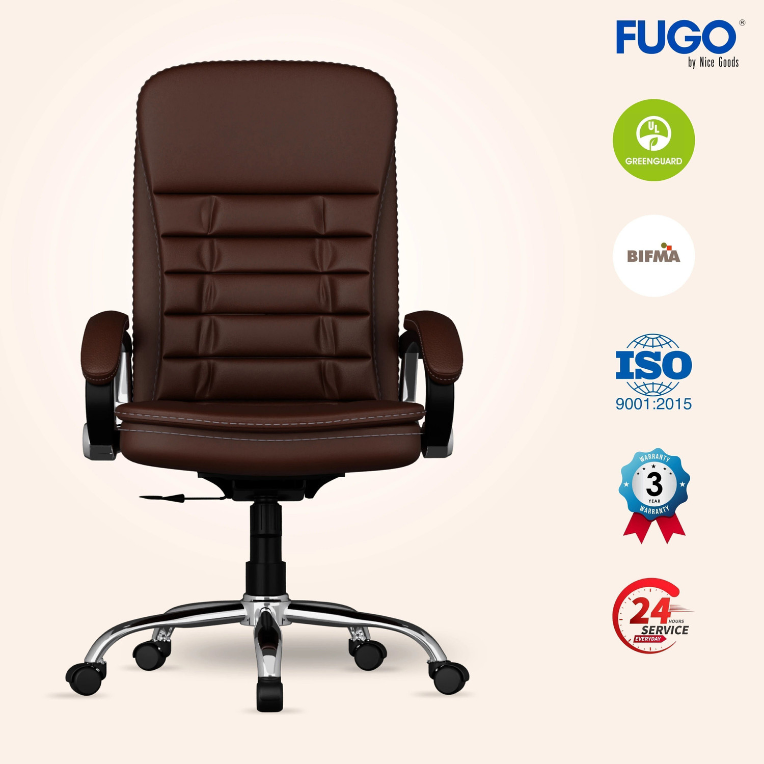 Image of FUGO Chair FG112 Office Chair, Study Chair, Computer Chair, 3 Years Warranty Leatherette Office Executive Chair