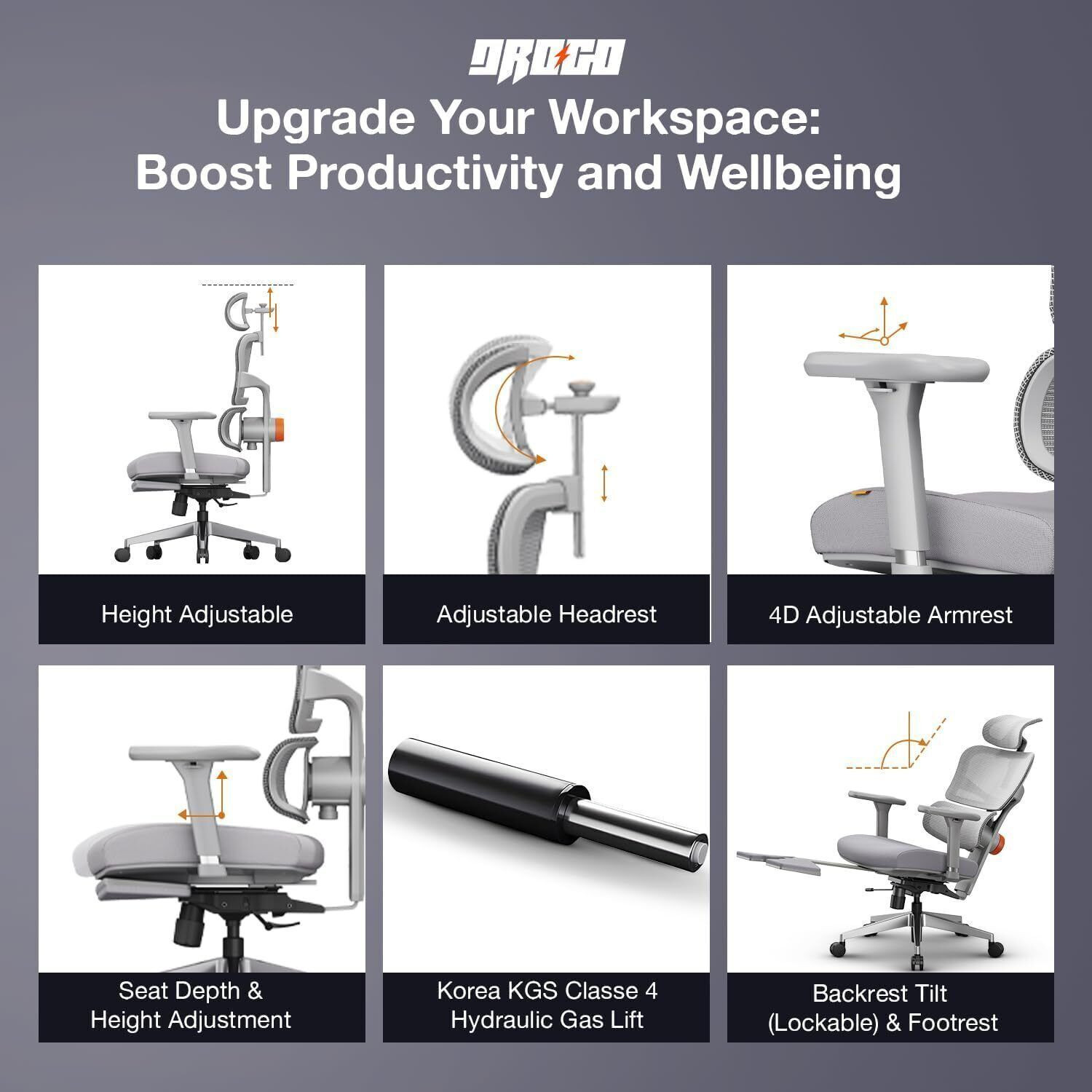 Image of Drogo Ergonomic Office Chair for Work from Home Computer Gaming Chair Tray, 4D-Armrest Mesh Office Executive Chair