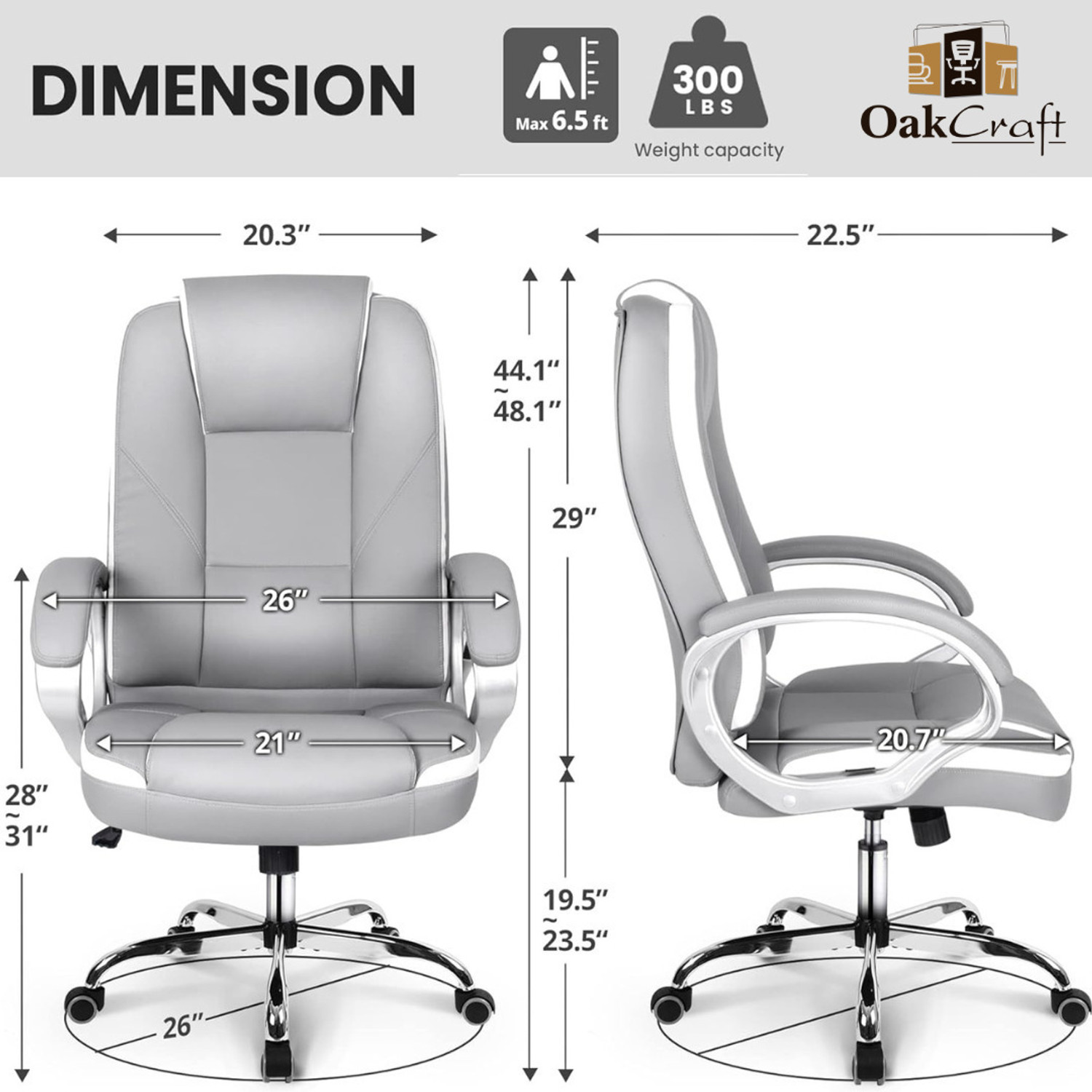 Image of Oakcraft Luxury HIGH Back with Steel Base and 3 Year manufacturer Warranty on the Product Leatherette Office Executive Chair