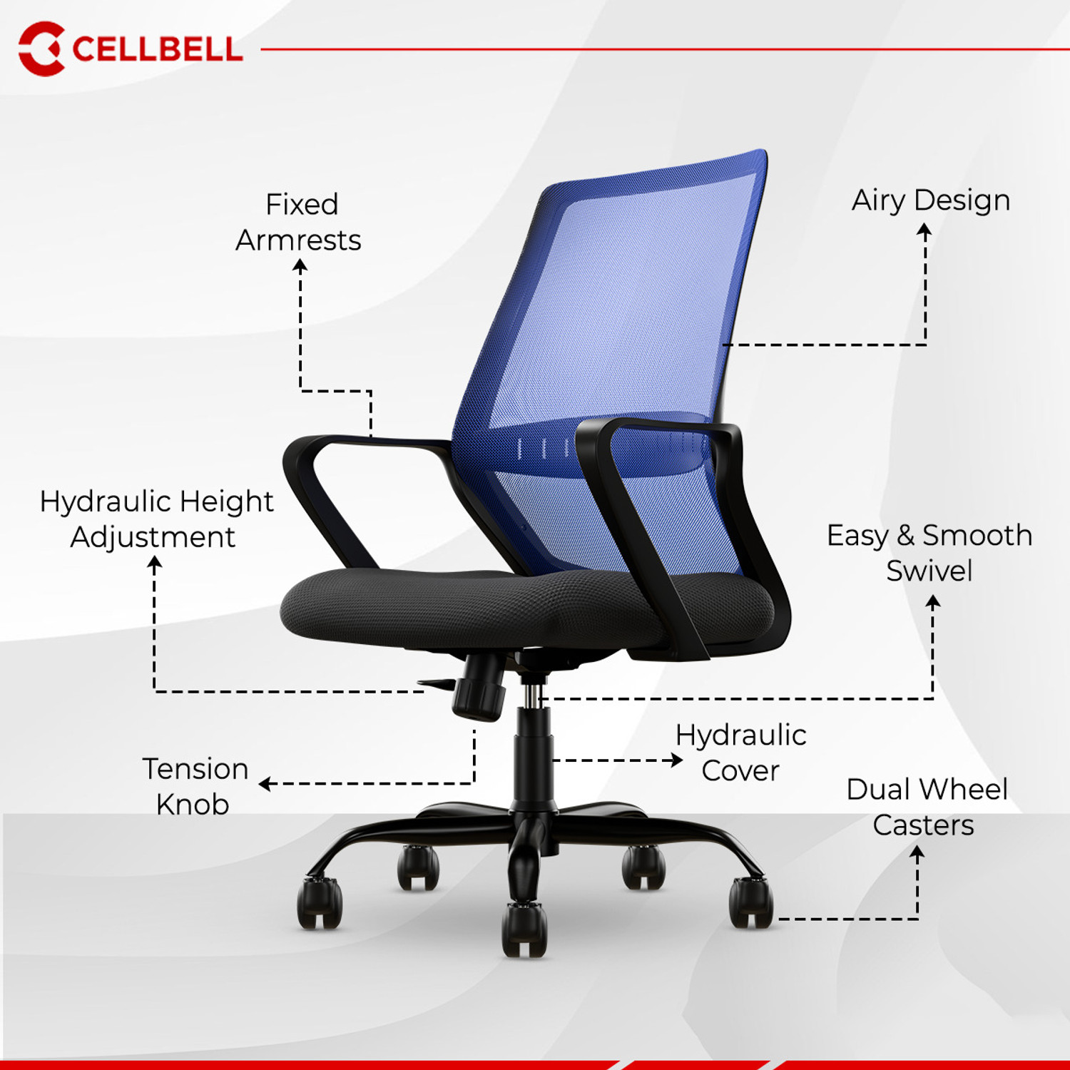 Image of CELLBELL CELLBELL Desire Pro Mid Back Fabric, Mesh Office Arm Chair