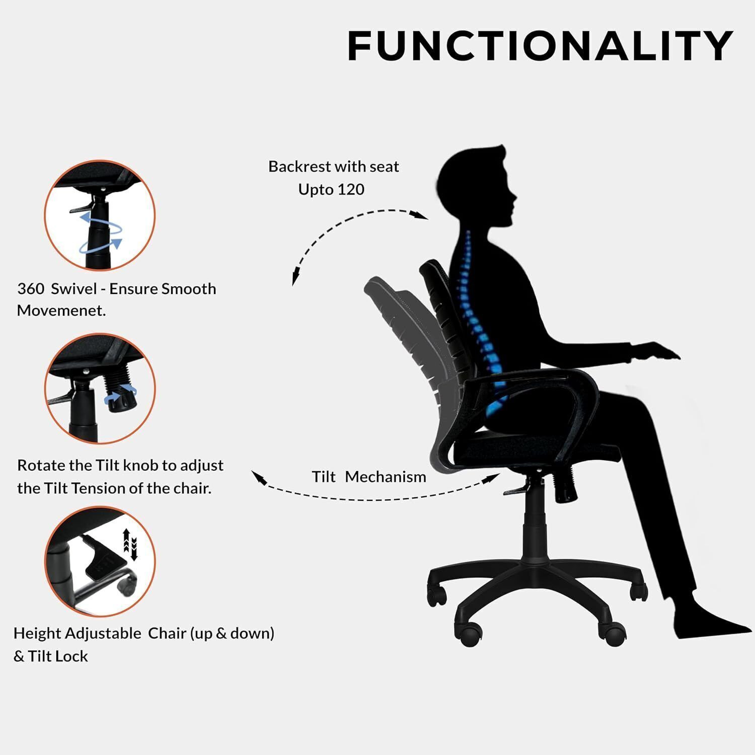 Image of NGFC - SITTING ENVIRONMENT SOLUTIONS Mid Back Revolving Office Chair for Work from Home Metal Bar Chair