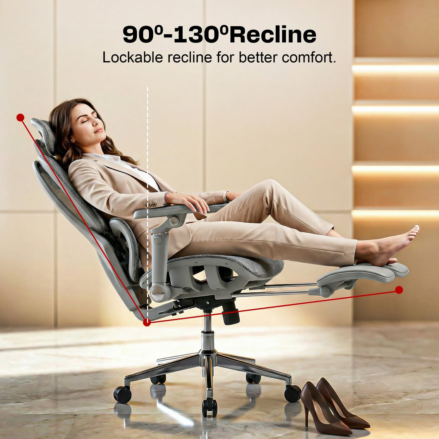 Image of Drogo Ergonomic Office Chair for Work from Home with 7D Armrest &Curved lumbar support Leather Office Executive Chair