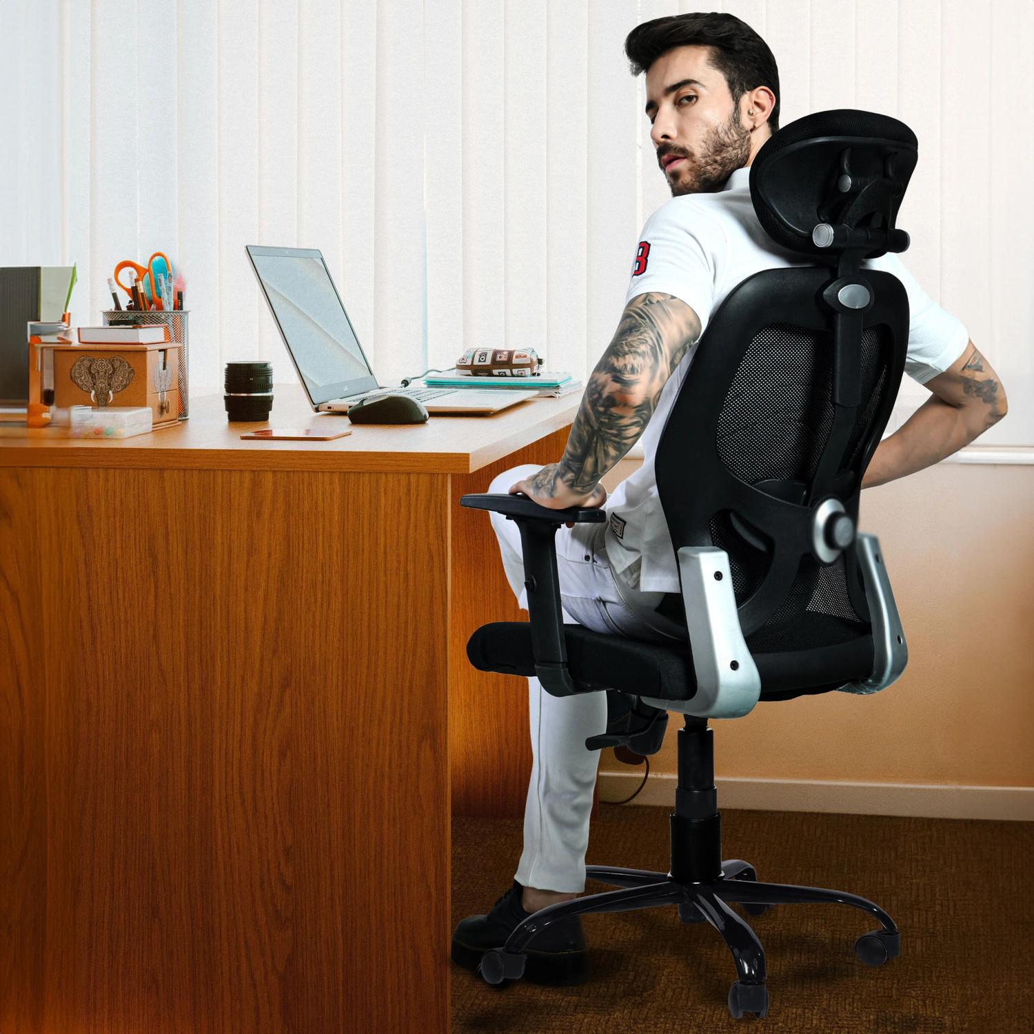 Image of Comfort Mantra Venus High Back Ergonomic Office Chair with Dynamic Lumbar Fabric Office Adjustable Arm Chair