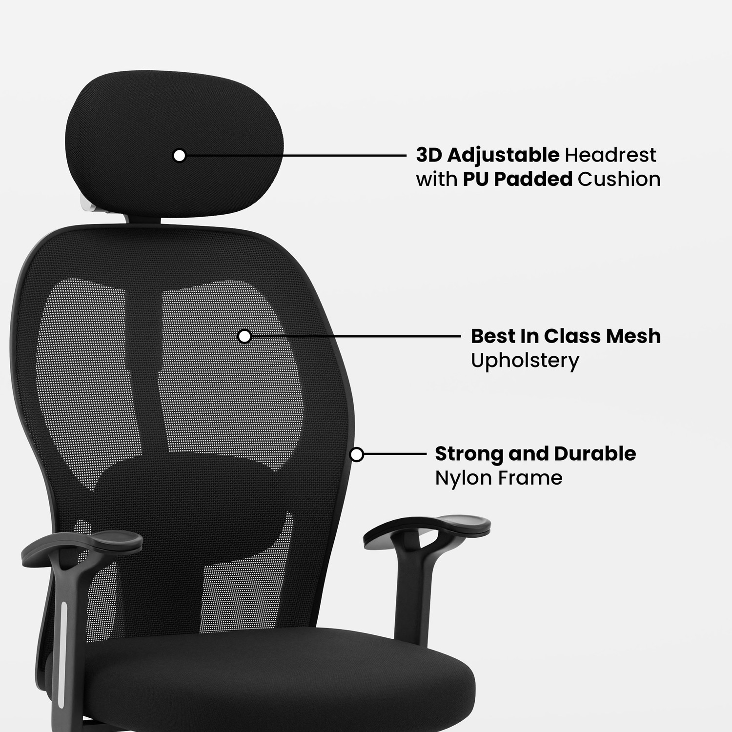 Image of MDTRADERS Yoga High Back Ergonomic Chair|Home, Office, WFH|3D Headrest,2D Lumbar Support Mesh Office Arm Chair