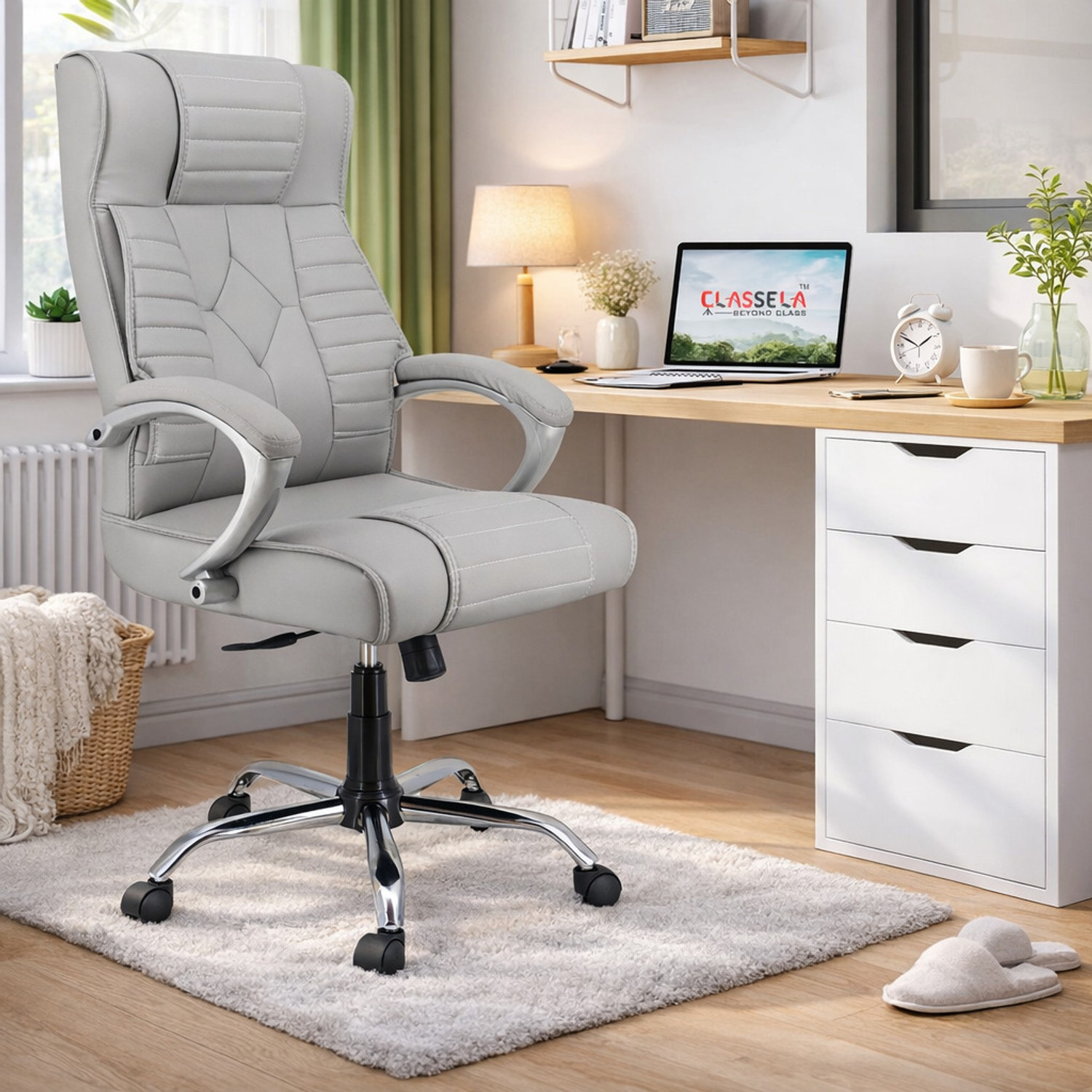 Image of Newturn Galaxy Premium Leather HIGH BACK Boss Revolving Leather Office Arm Chair
